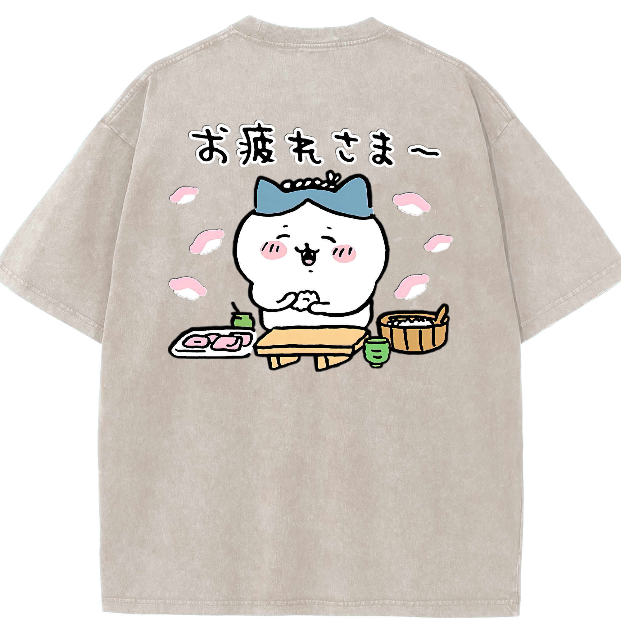 （画像用） ちいかわ ハチワレ Chii-kawa hachiware 綿100% ヴィンテージ風 半袖Tシャツ（背面プリント）