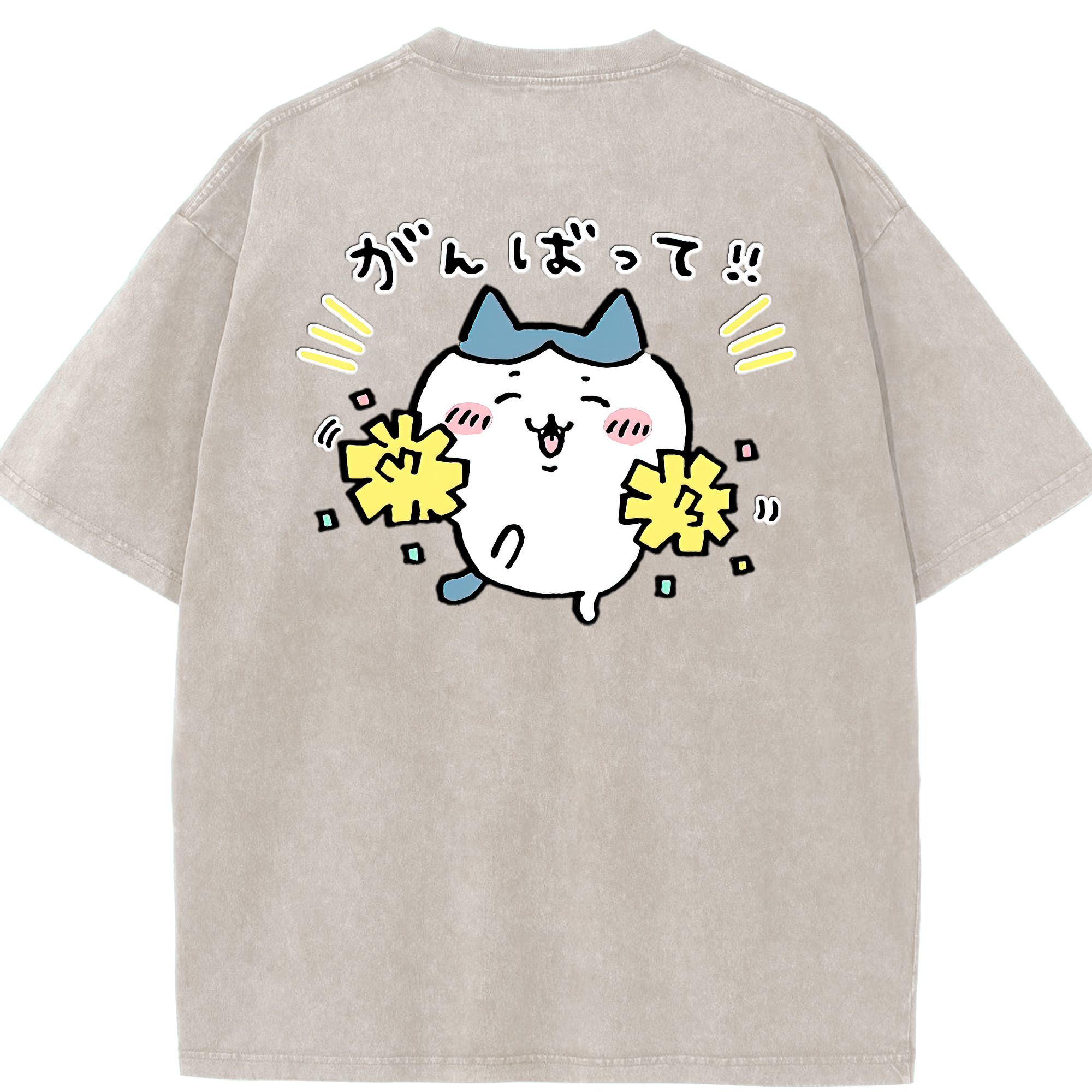 （画像用） ちいかわ ハチワレ Chii-kawa hachiware 綿100% ヴィンテージ風 半袖Tシャツ（背面プリント）