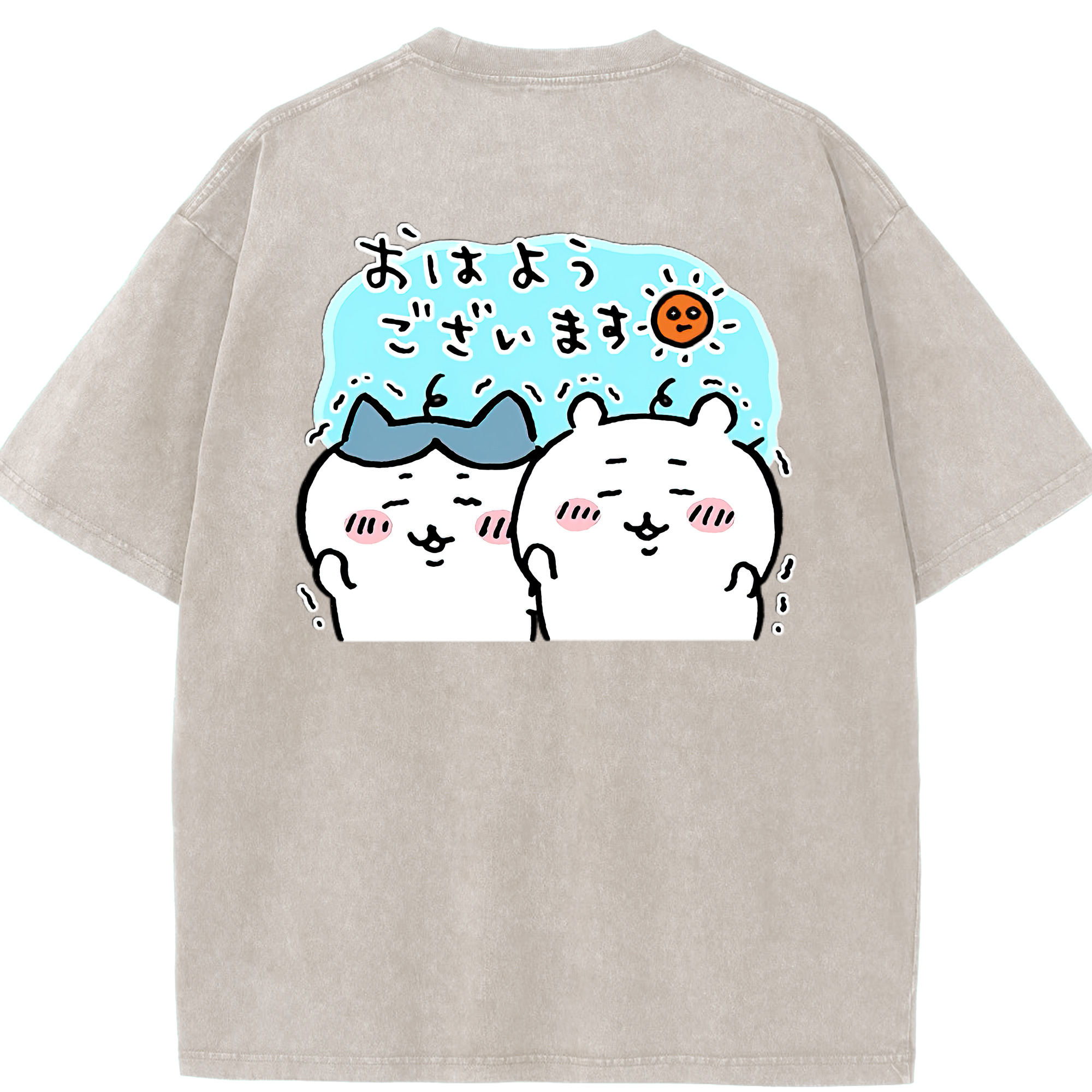 （画像用） ちいかわ ハチワレ Chii-kawa hachiware 綿100% ヴィンテージ風 半袖Tシャツ（背面プリント）