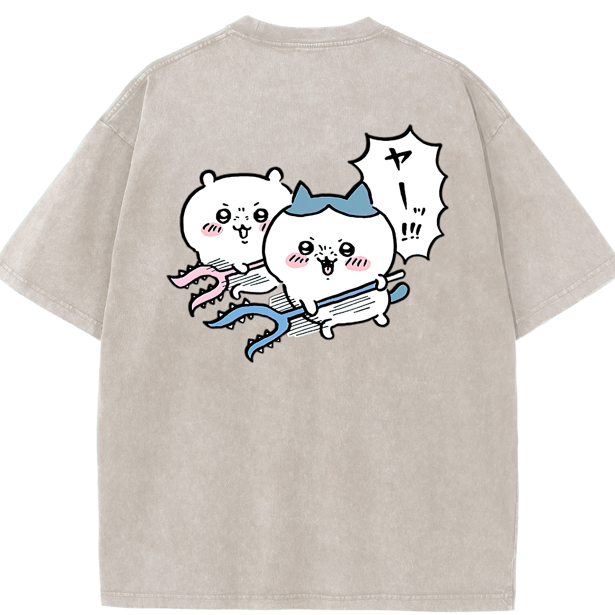（画像用） ちいかわ ハチワレ Chii-kawa hachiware 綿100% ヴィンテージ風 半袖Tシャツ（背面プリント）
