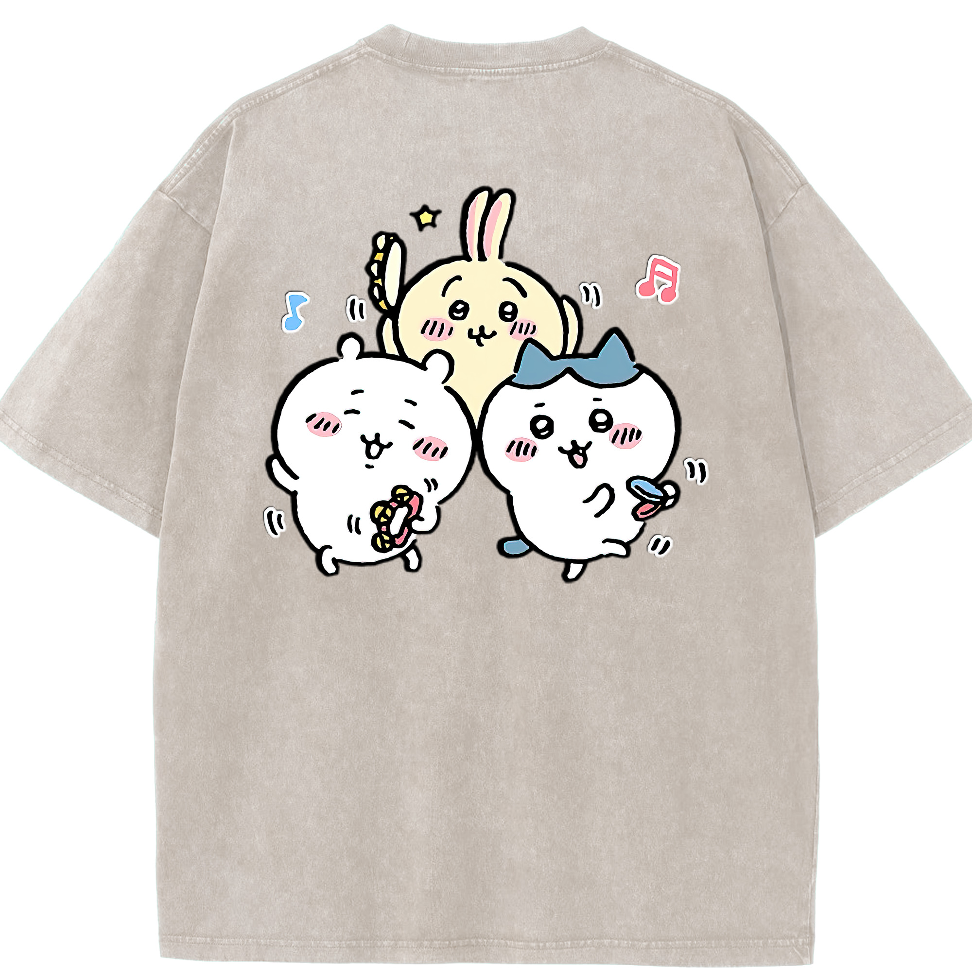 （画像用） ちいかわ ハチワレ Chii-kawa hachiware 綿100% ヴィンテージ風 半袖Tシャツ（背面プリント）