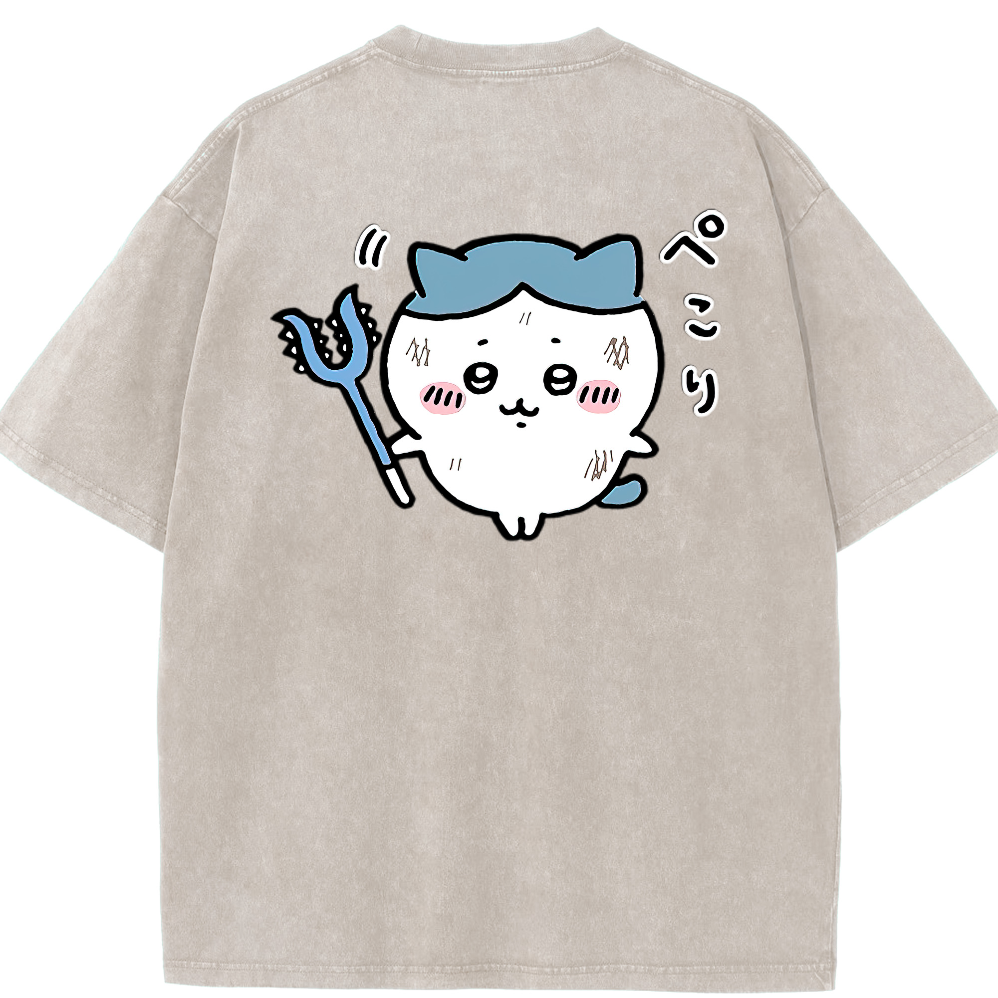 （画像用） ちいかわ ハチワレ Chii-kawa hachiware 綿100% ヴィンテージ風 半袖Tシャツ（背面プリント）