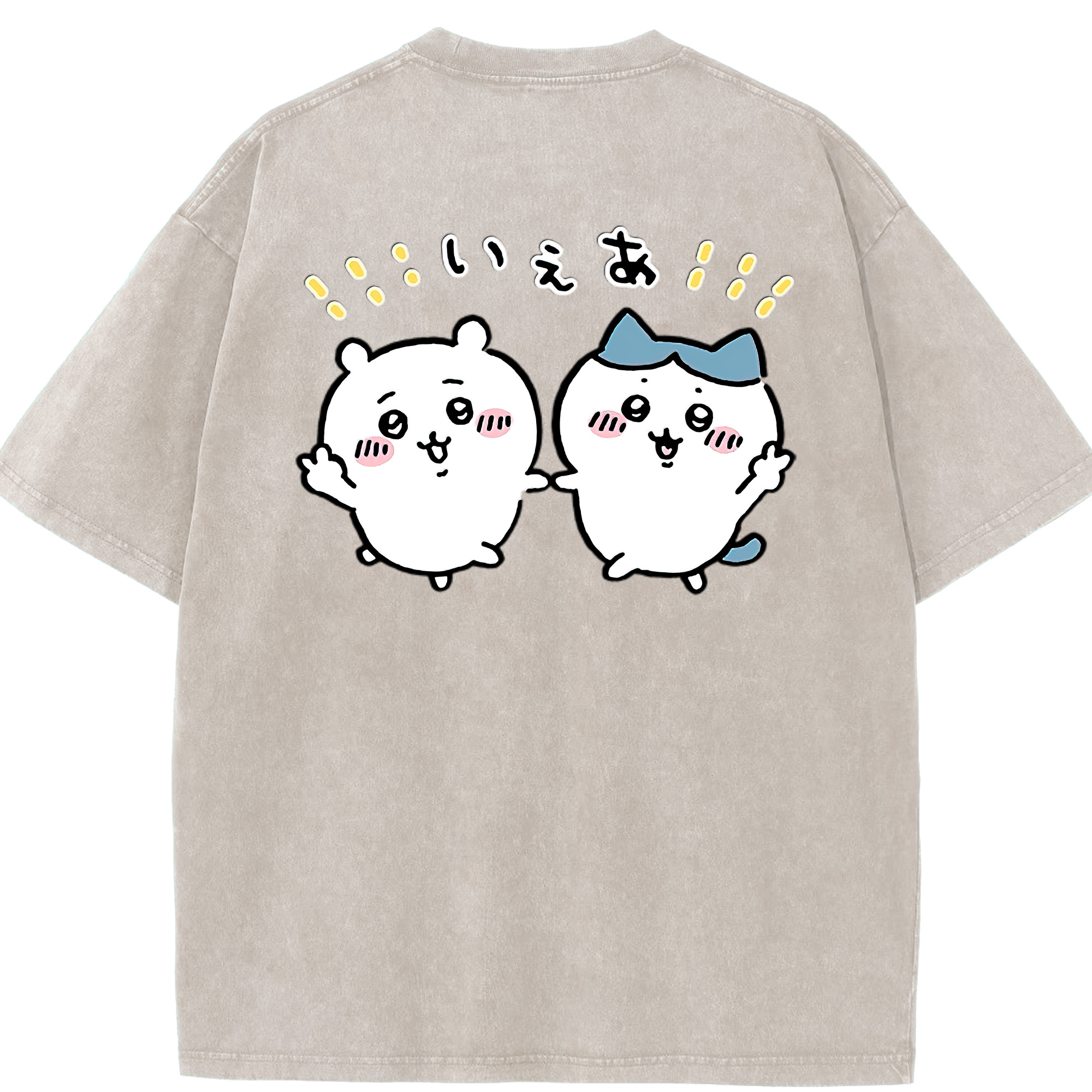 （画像用） ちいかわ ハチワレ Chii-kawa hachiware 綿100% ヴィンテージ風 半袖Tシャツ（背面プリント）