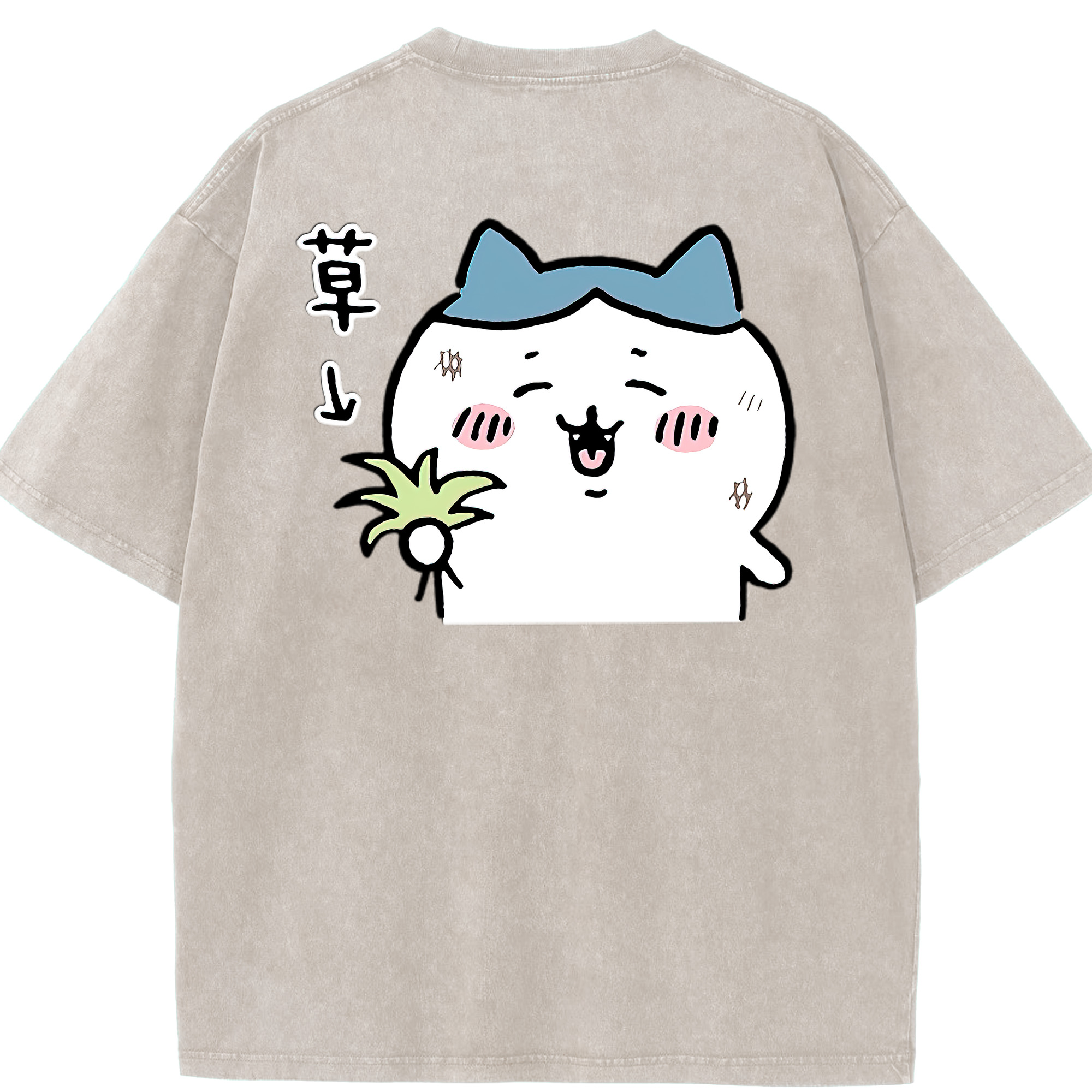 （画像用） ちいかわ ハチワレ Chii-kawa hachiware 綿100% ヴィンテージ風 半袖Tシャツ（背面プリント）
