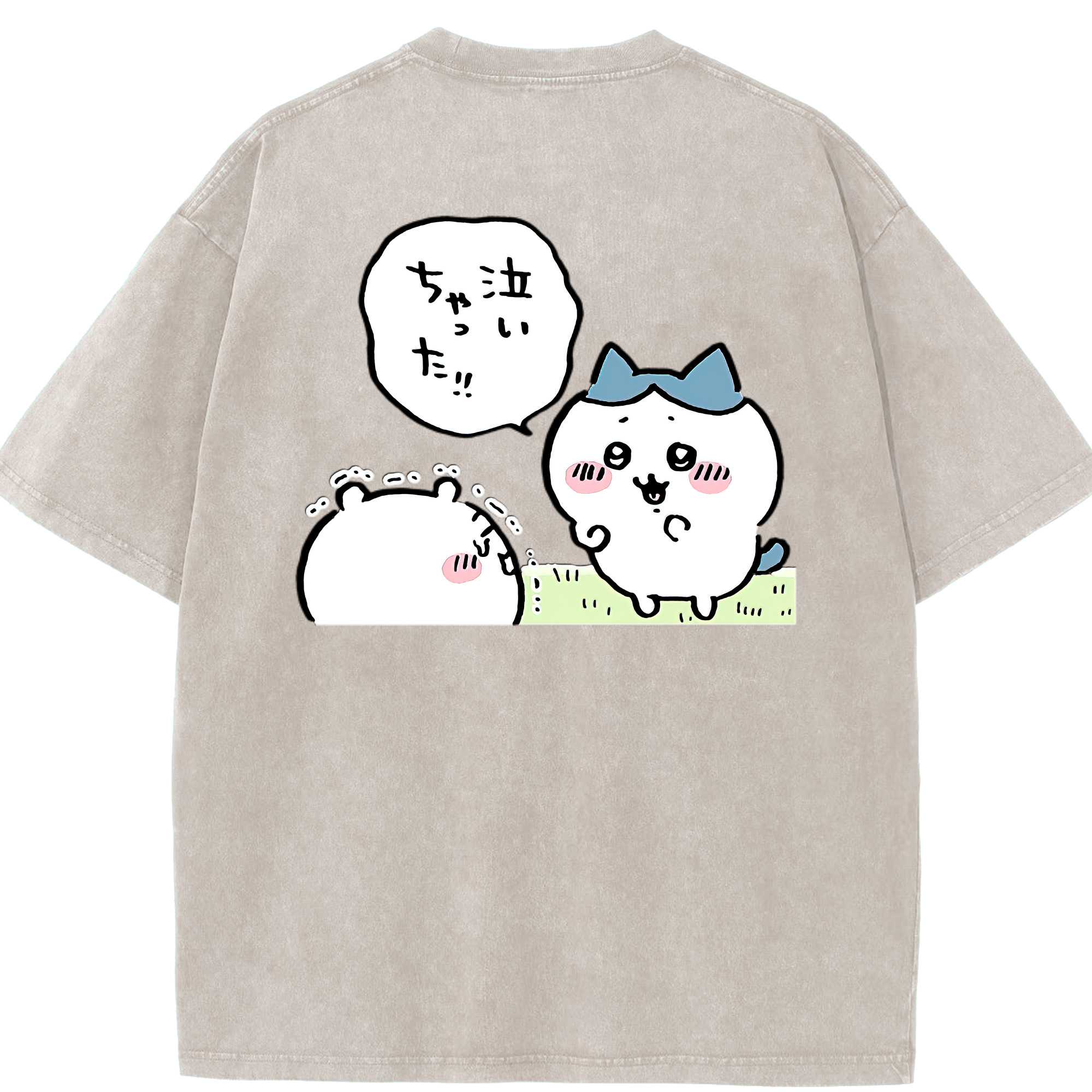 （画像用） ちいかわ ハチワレ Chii-kawa hachiware 綿100% ヴィンテージ風 半袖Tシャツ（背面プリント）