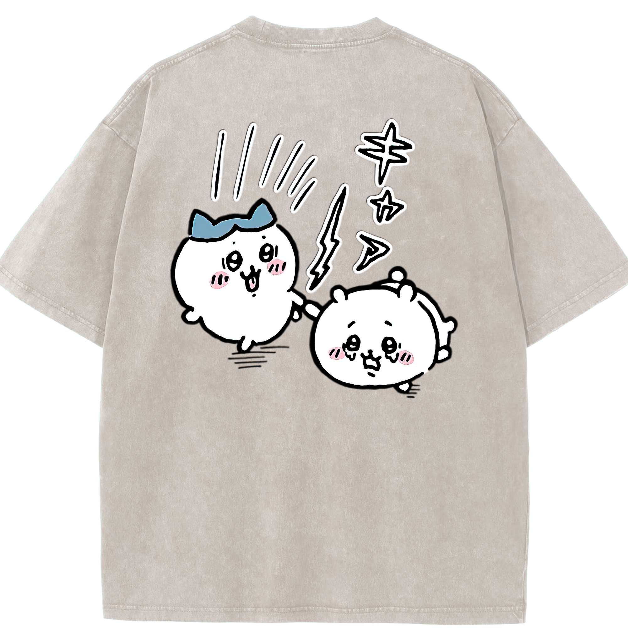 （画像用） ちいかわ ハチワレ Chii-kawa hachiware 綿100% ヴィンテージ風 半袖Tシャツ（背面プリント）