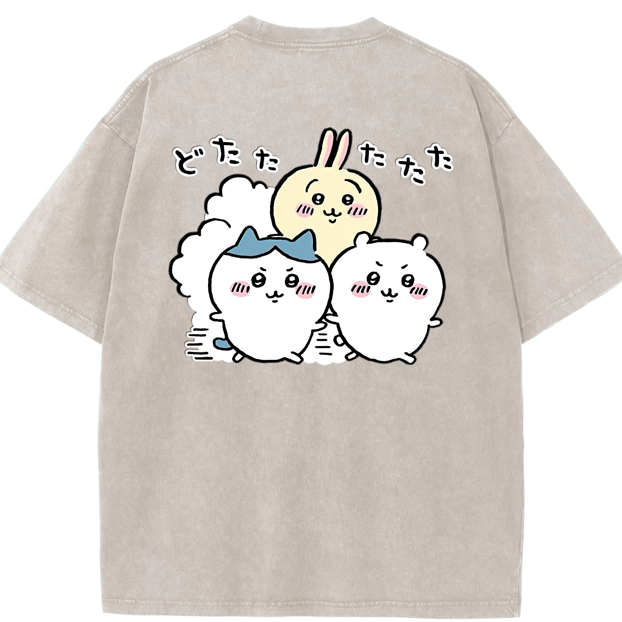 （画像用） ちいかわ ハチワレ Chii-kawa hachiware 綿100% ヴィンテージ風 半袖Tシャツ（背面プリント）