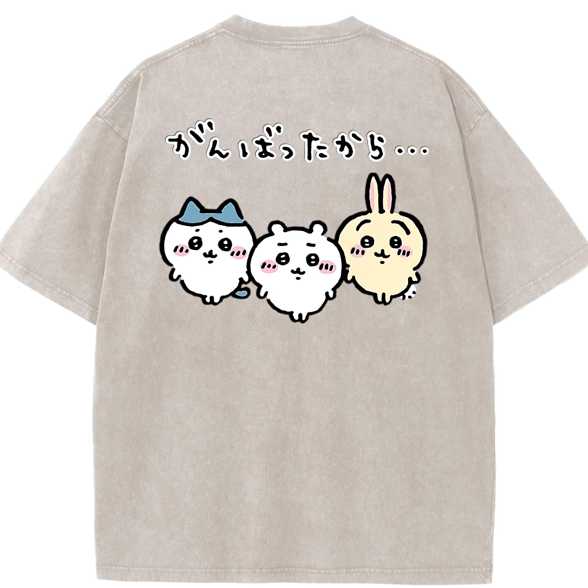 （画像用） ちいかわ ハチワレ Chii-kawa hachiware 綿100% ヴィンテージ風 半袖Tシャツ（背面プリント）
