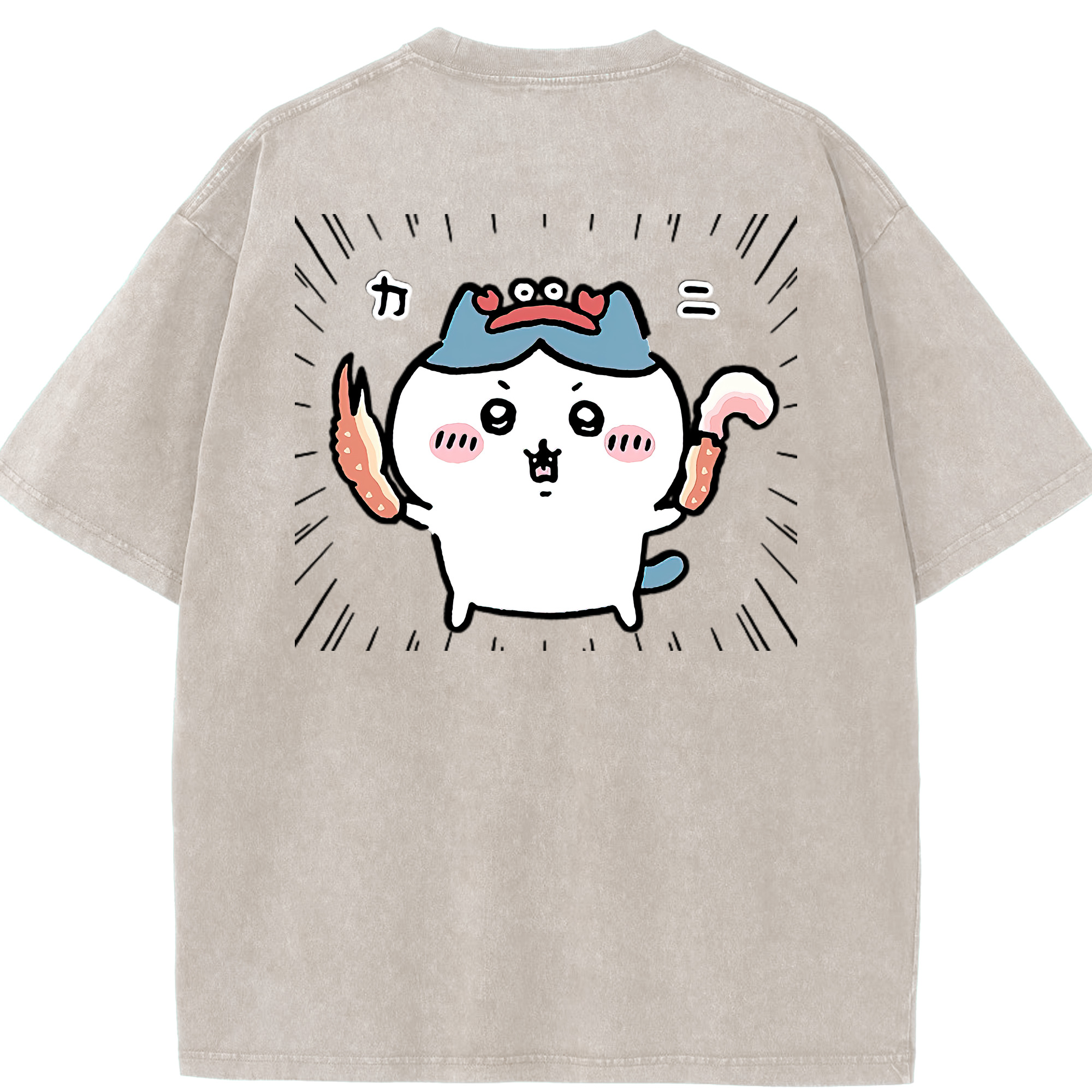 （画像用） ちいかわ ハチワレ Chii-kawa hachiware 綿100% ヴィンテージ風 半袖Tシャツ（背面プリント）