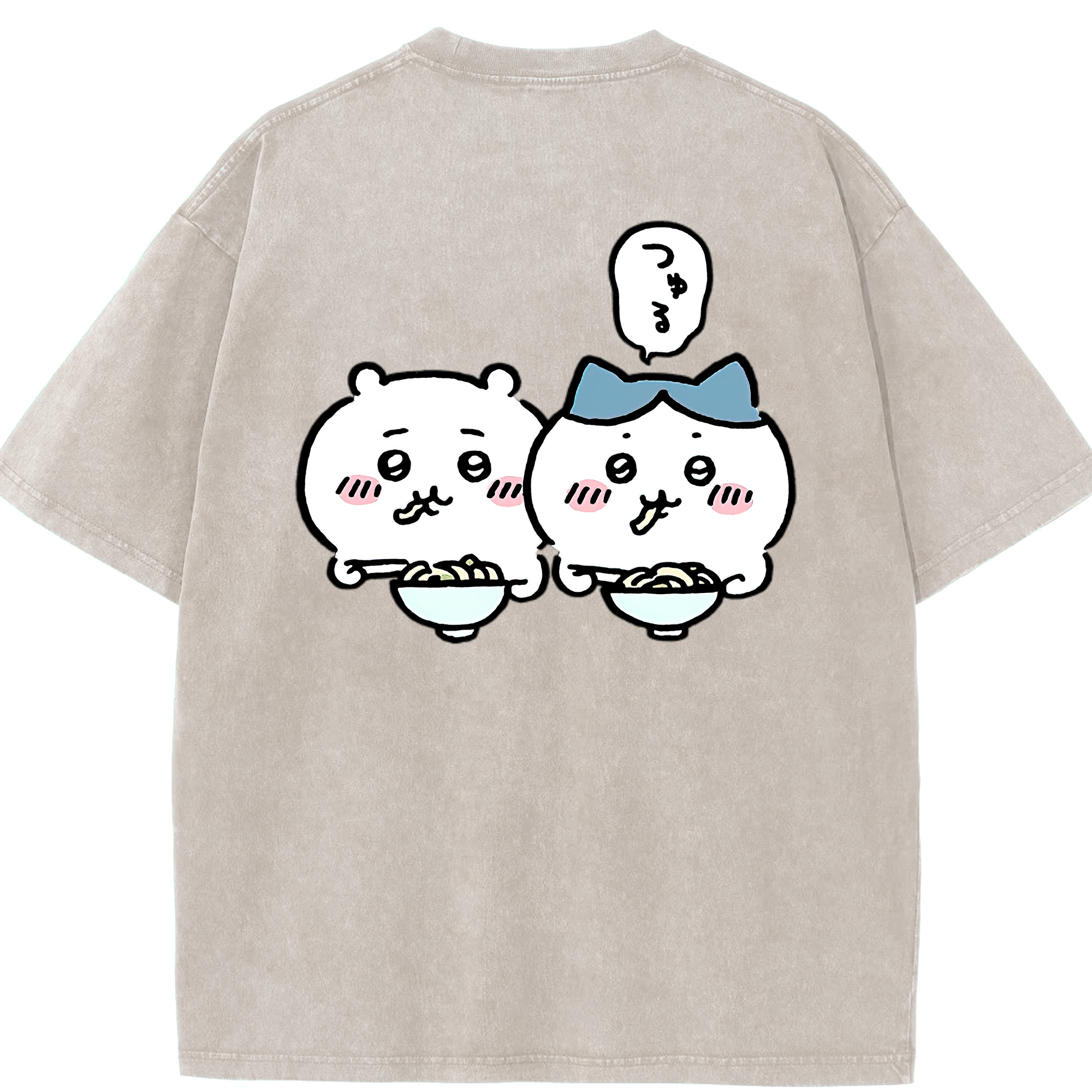 （画像用） ちいかわ ハチワレ Chii-kawa hachiware 綿100% ヴィンテージ風 半袖Tシャツ（背面プリント）