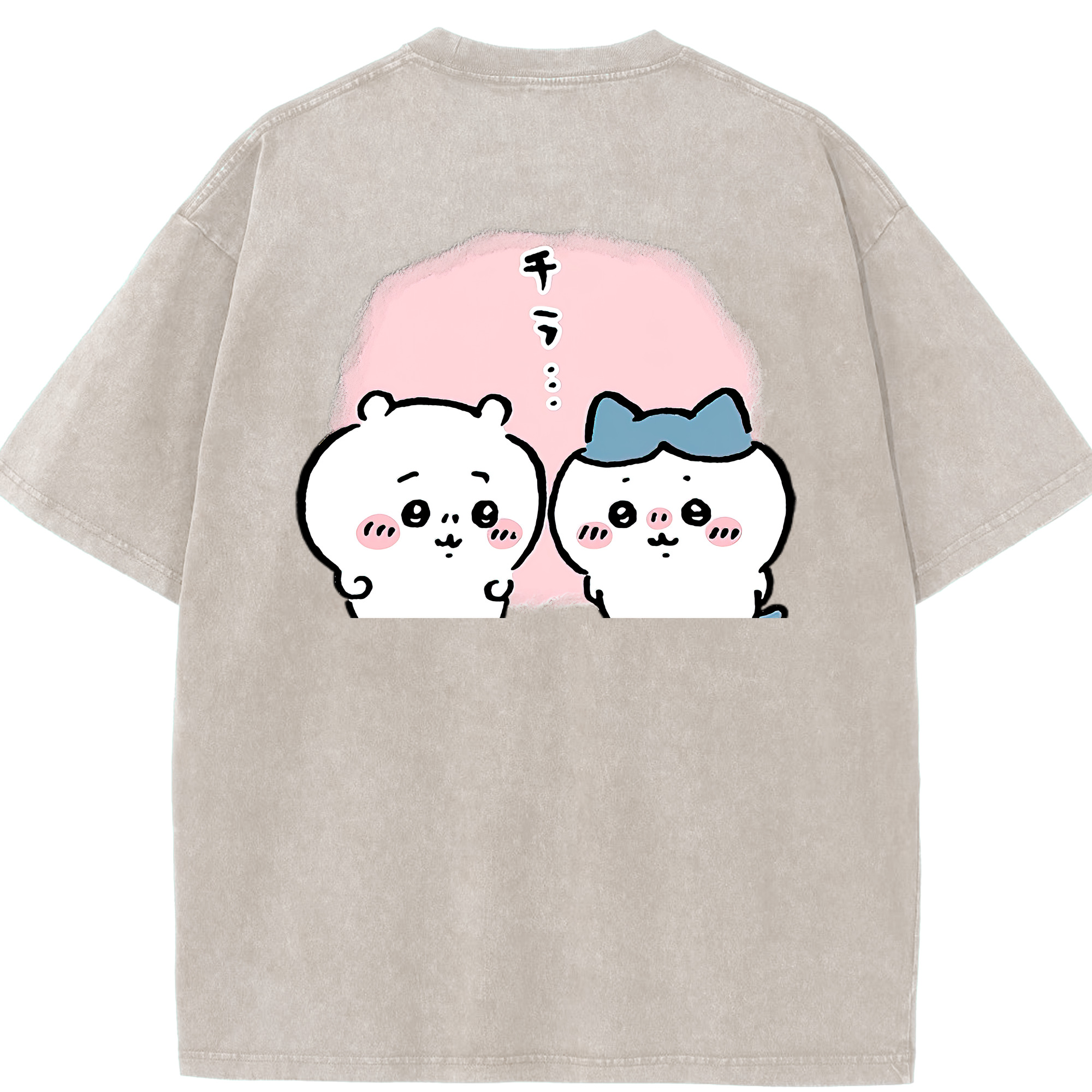 （画像用） ちいかわ ハチワレ Chii-kawa hachiware 綿100% ヴィンテージ風 半袖Tシャツ（背面プリント）
