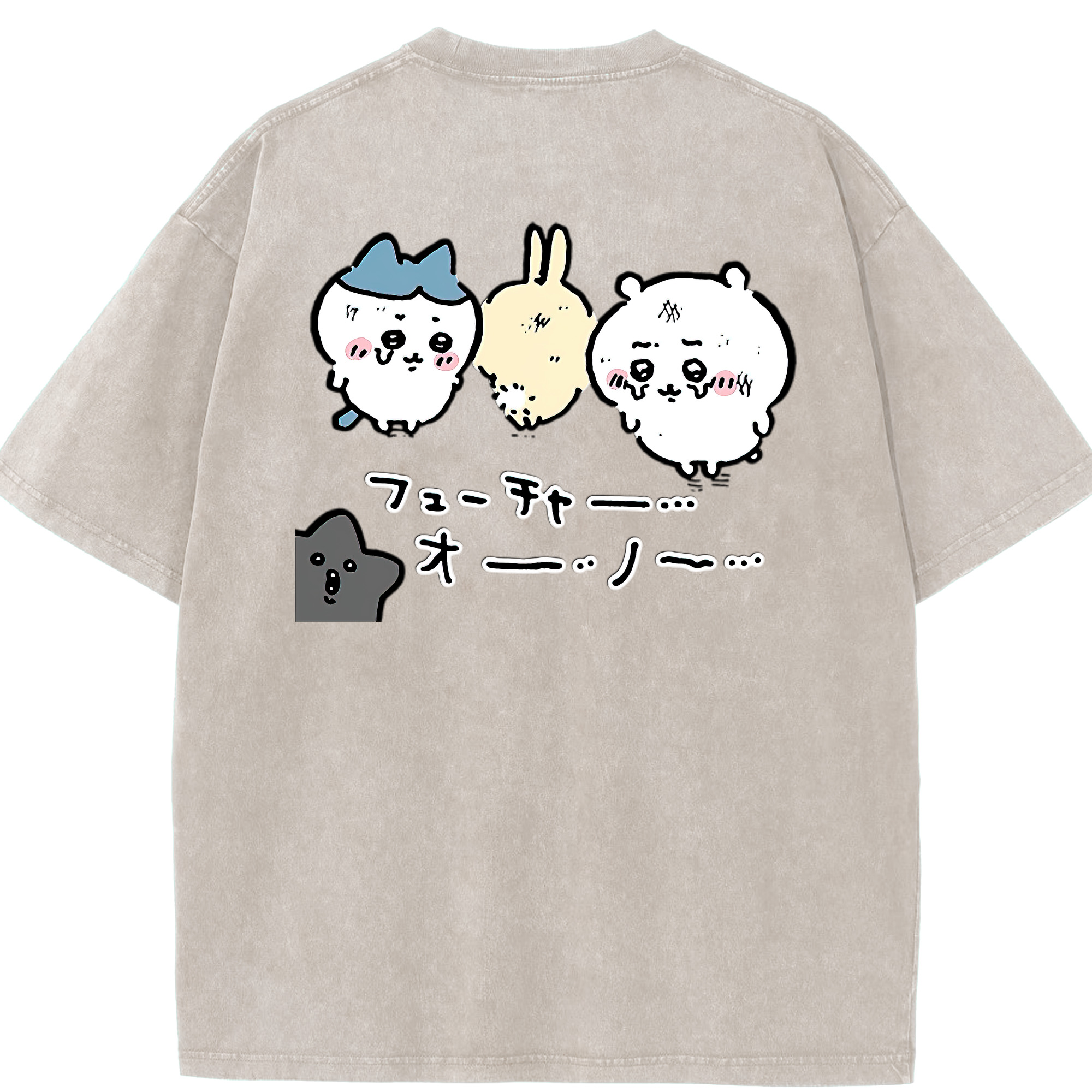 （画像用） ちいかわ ハチワレ Chii-kawa hachiware 綿100% ヴィンテージ風 半袖Tシャツ（背面プリント）