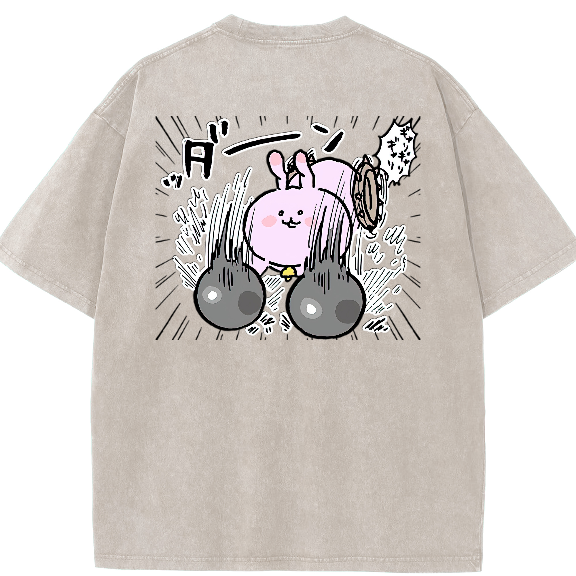 （画像用） ちいかわ うさぎ Chii-kawa usagi 綿100% ヴィンテージ風 半袖Tシャツ（背面プリント）