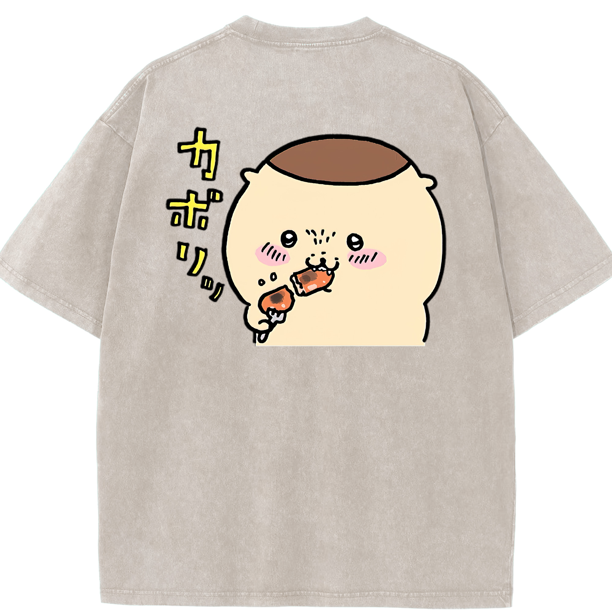 （画像用） ちいかわ くりまんじゅう Chii-kawa kuri manjū 綿100% ヴィンテージ風 半袖Tシャツ（背面プリント）