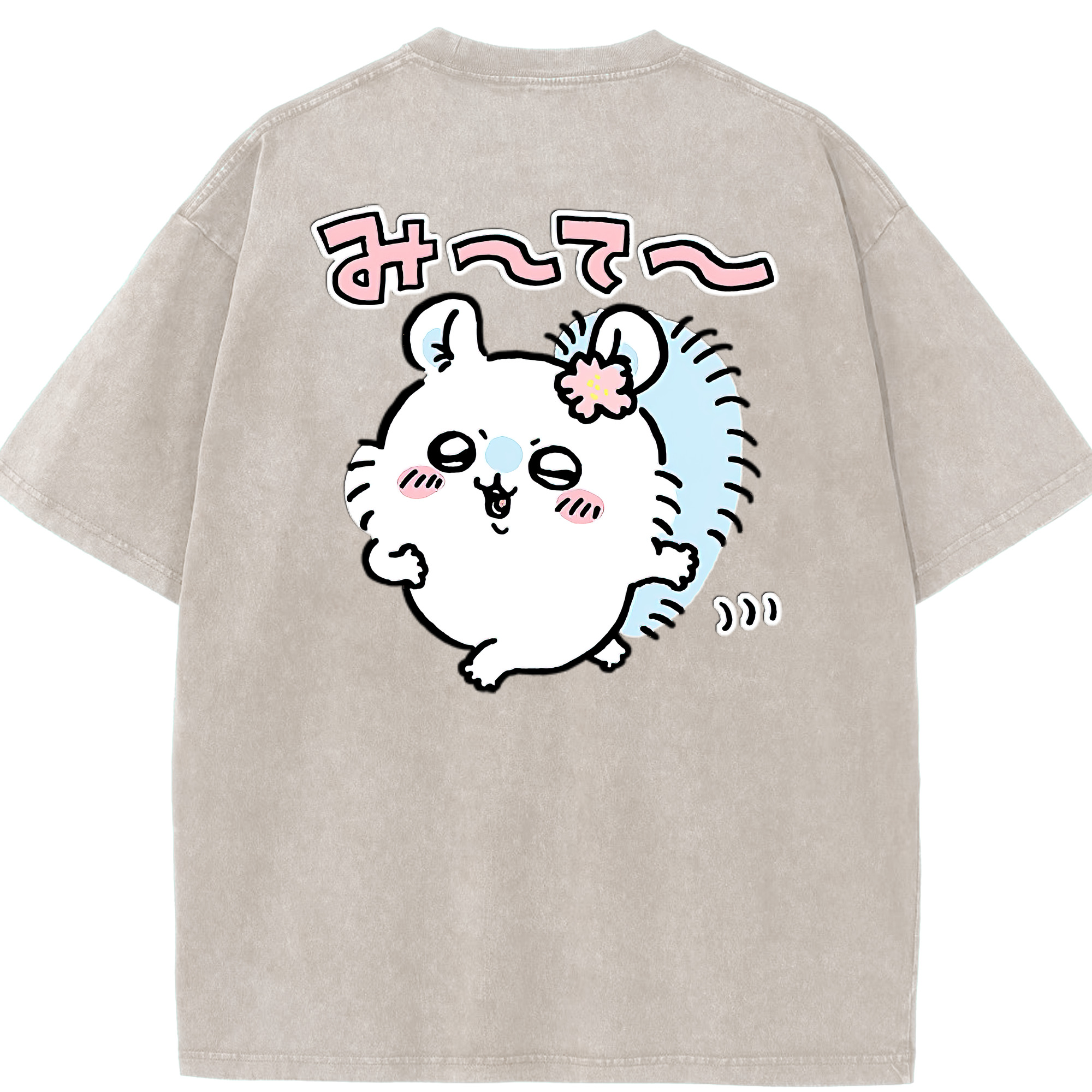 （画像用） ちいかわ モモンガ Chii-kawa Momonga 綿100% ヴィンテージ風 半袖Tシャツ（背面プリント）