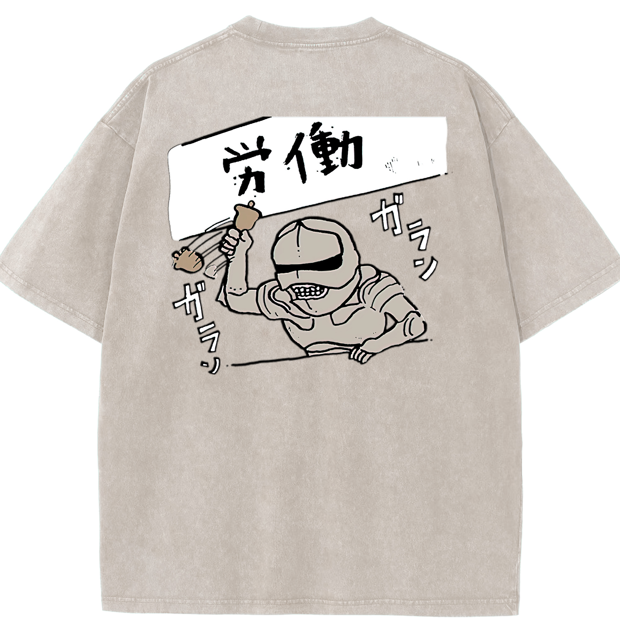 （画像用） ちいかわ 労働の鎧さん Chii-kawa Mr. Armor of Labor 綿100% ヴィンテージ風 半袖Tシャツ（背面プリント）