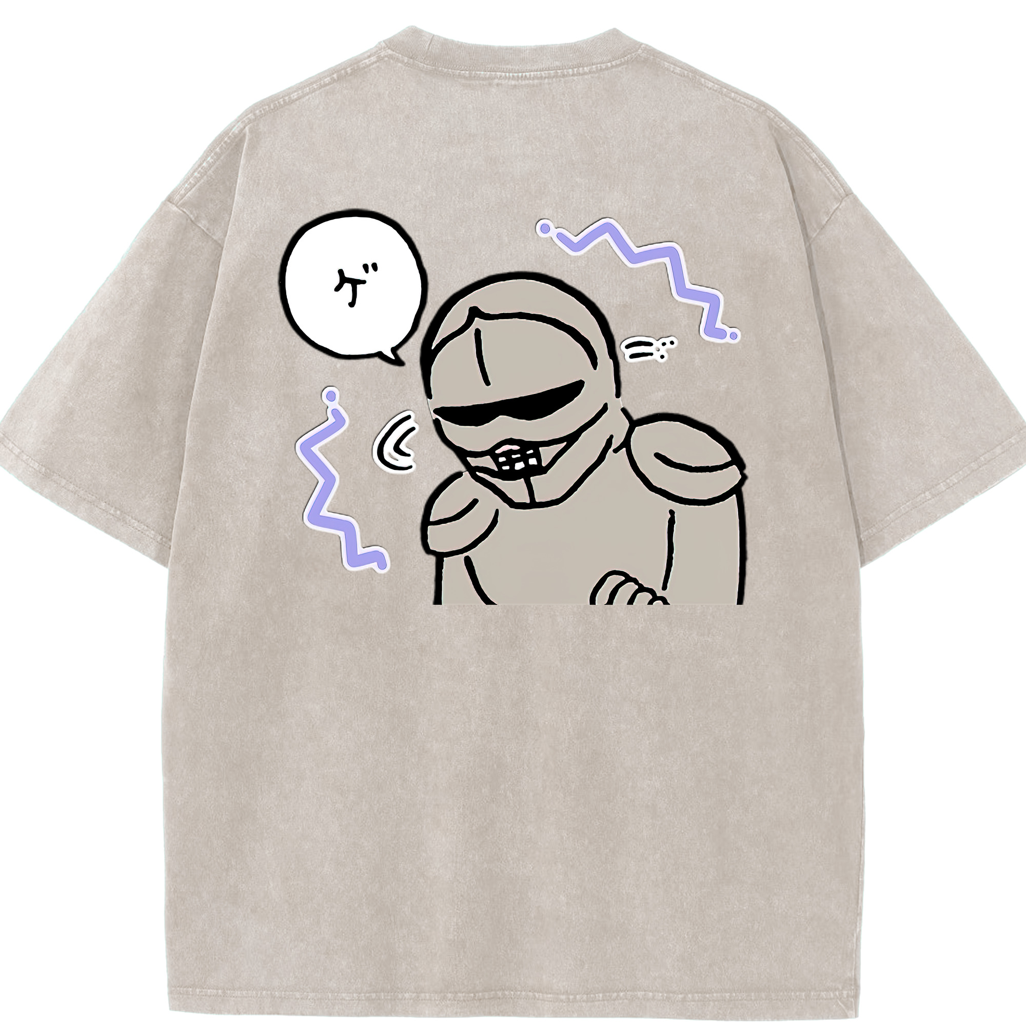 （画像用） ちいかわ 労働の鎧さん Chii-kawa Mr. Armor of Labor 綿100% ヴィンテージ風 半袖Tシャツ（背面プリント）