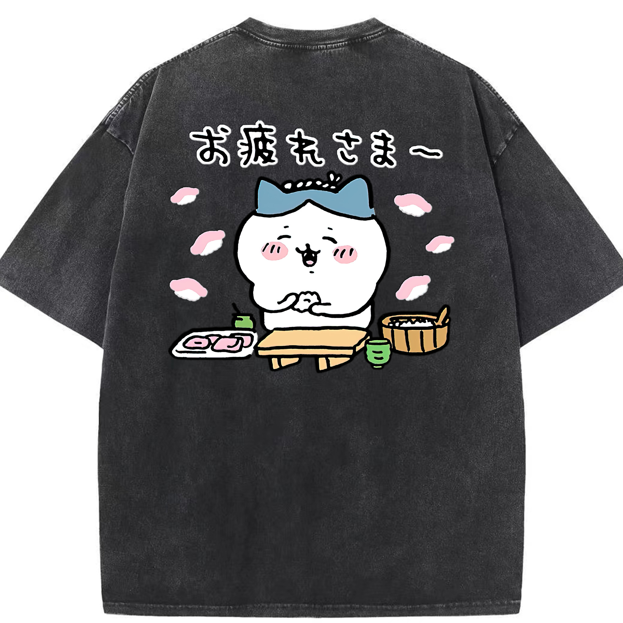 （画像用） ちいかわ ハチワレ Chii-kawa hachiware 綿100% ヴィンテージ風 半袖Tシャツ（背面プリント）