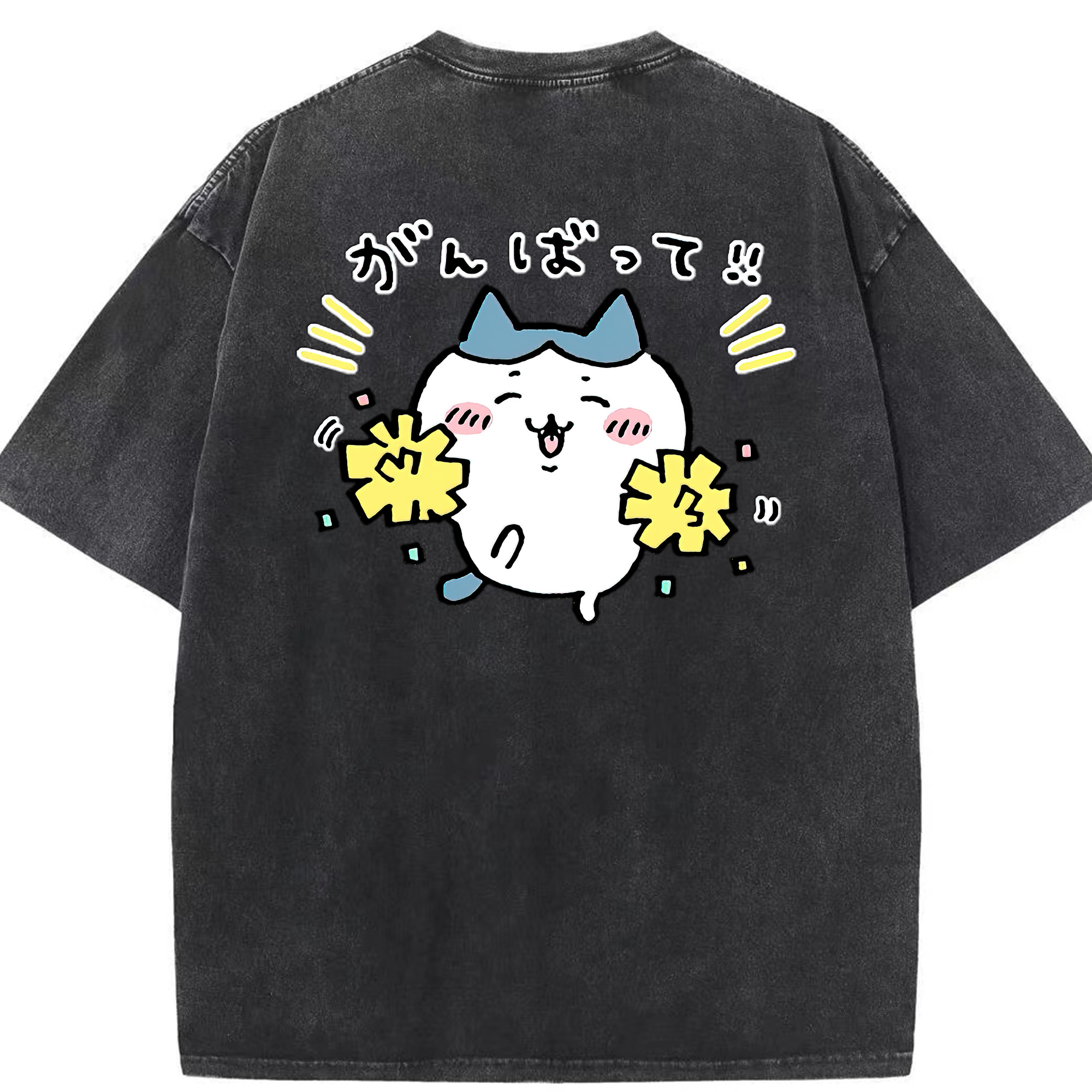 （画像用） ちいかわ ハチワレ Chii-kawa hachiware 綿100% ヴィンテージ風 半袖Tシャツ（背面プリント）