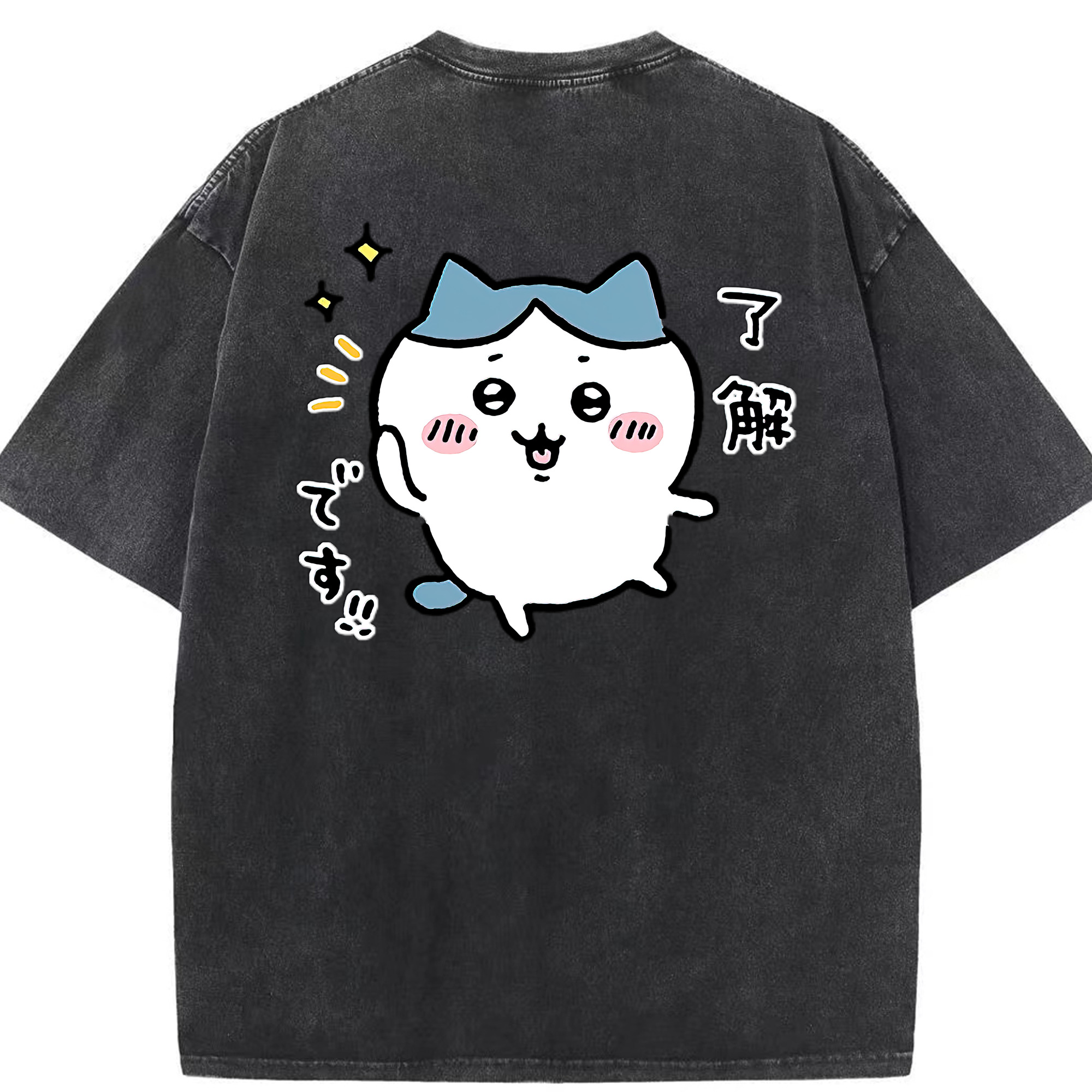 （画像用） ちいかわ ハチワレ Chii-kawa hachiware 綿100% ヴィンテージ風 半袖Tシャツ（背面プリント）