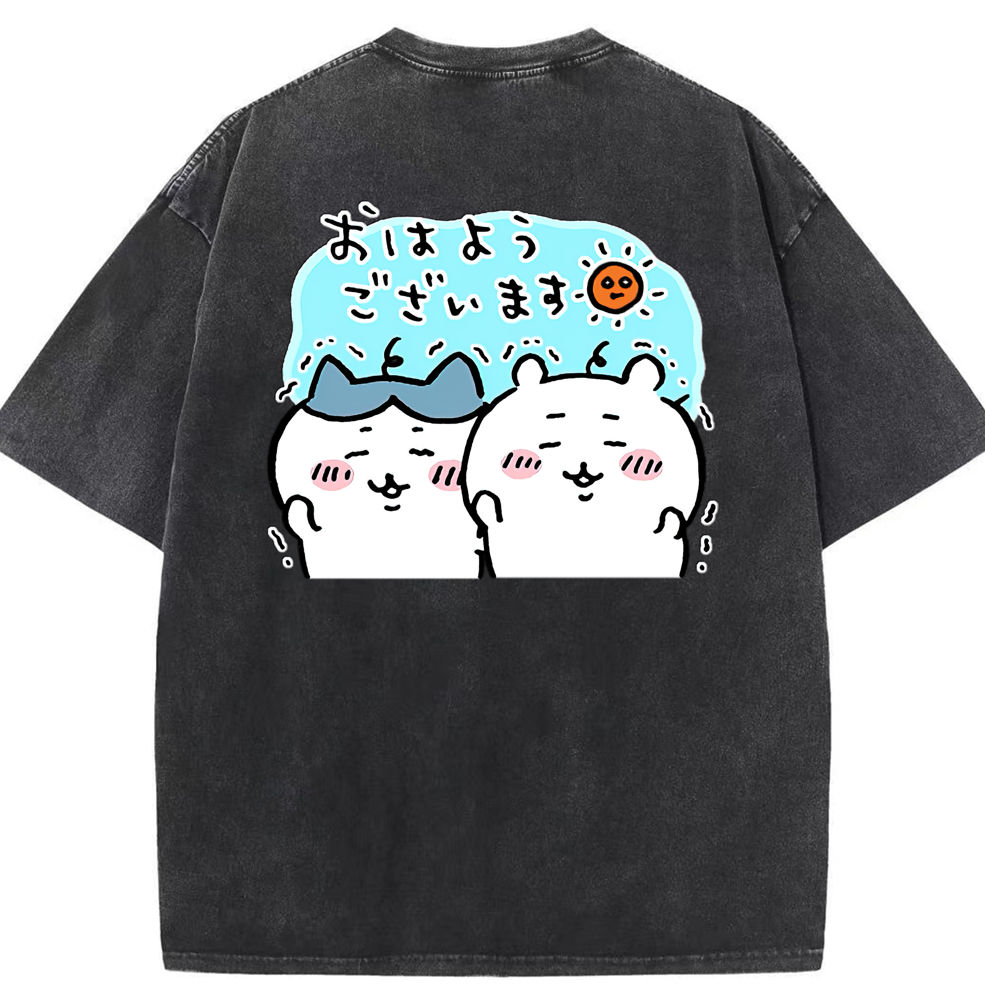 （画像用） ちいかわ ハチワレ Chii-kawa hachiware 綿100% ヴィンテージ風 半袖Tシャツ（背面プリント）