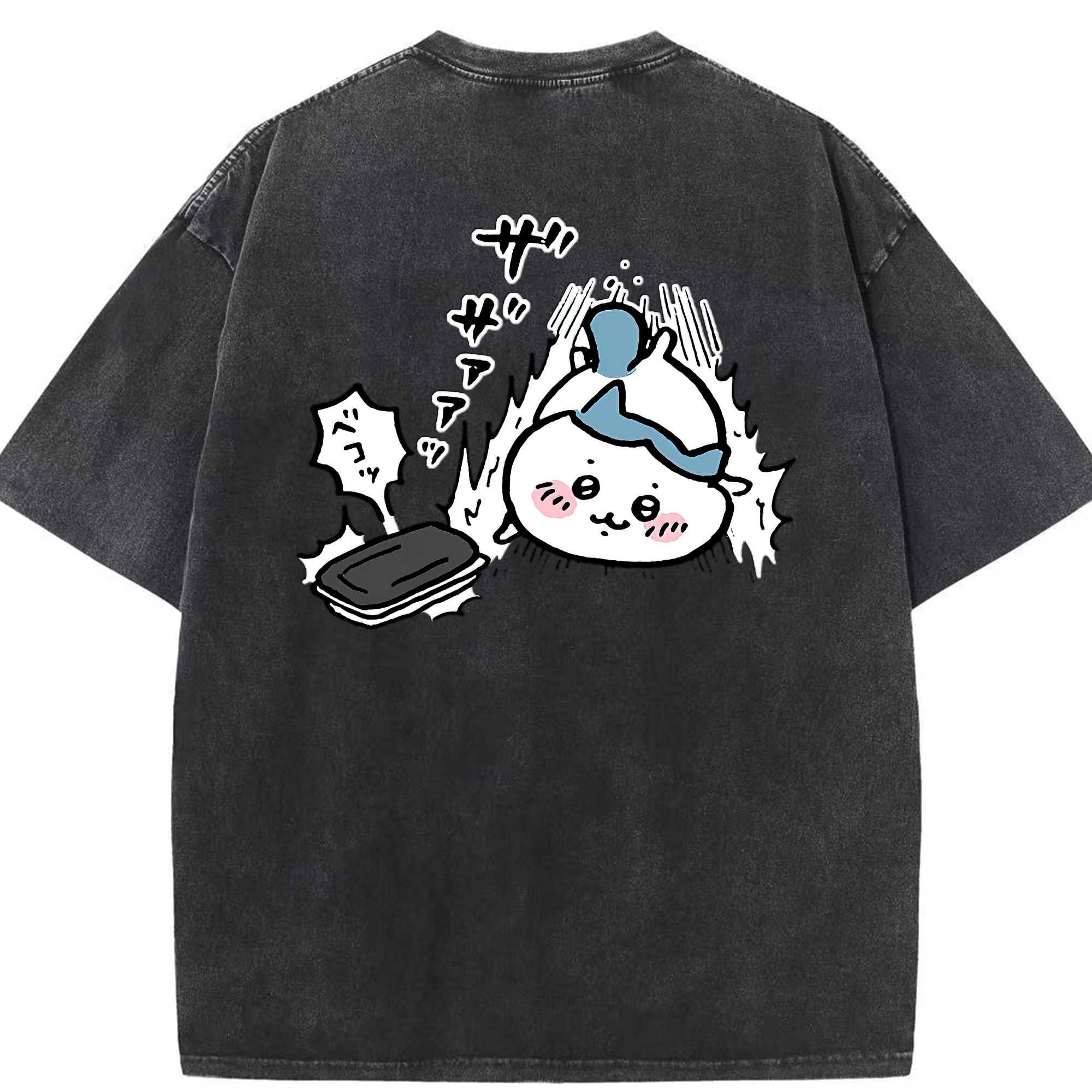 （画像用） ちいかわ ハチワレ Chii-kawa hachiware 綿100% ヴィンテージ風 半袖Tシャツ（背面プリント）