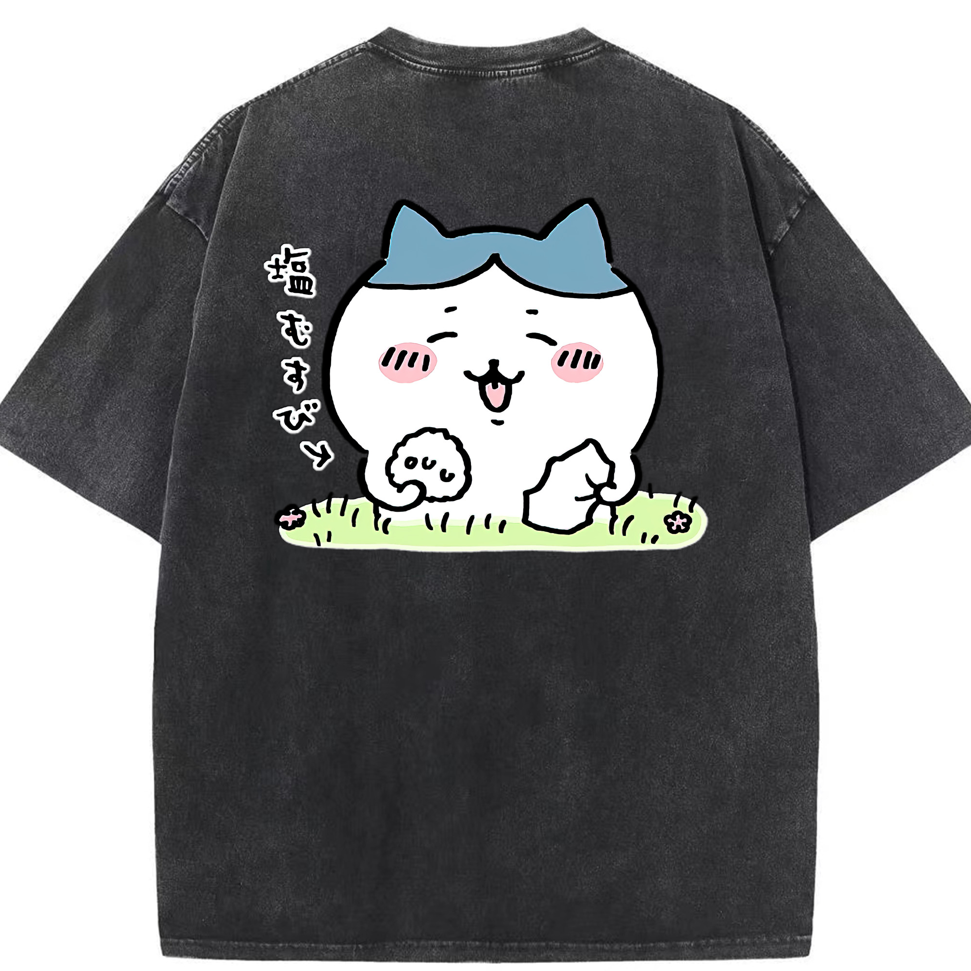 （画像用） ちいかわ ハチワレ Chii-kawa hachiware 綿100% ヴィンテージ風 半袖Tシャツ（背面プリント）