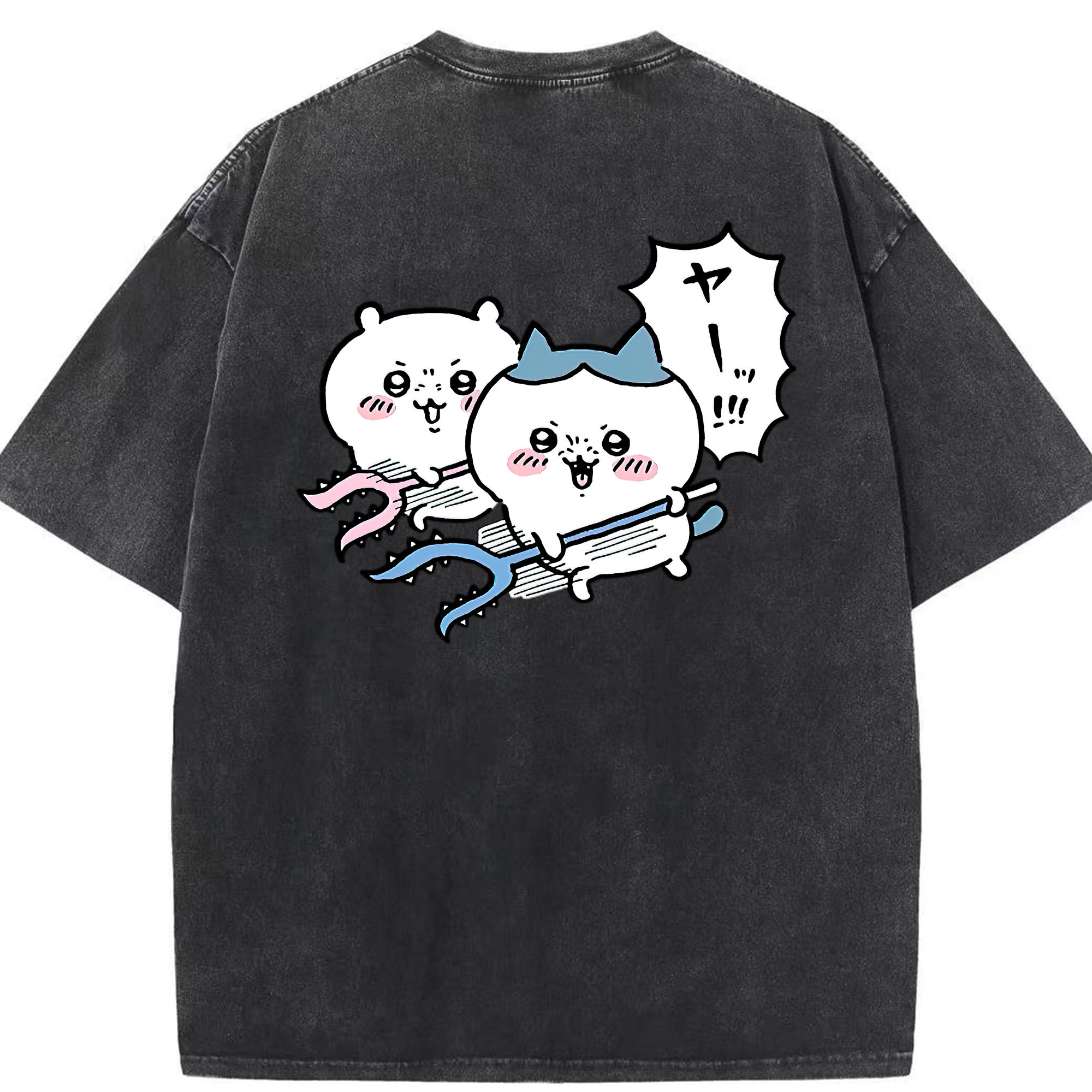 （画像用） ちいかわ ハチワレ Chii-kawa hachiware 綿100% ヴィンテージ風 半袖Tシャツ（背面プリント）