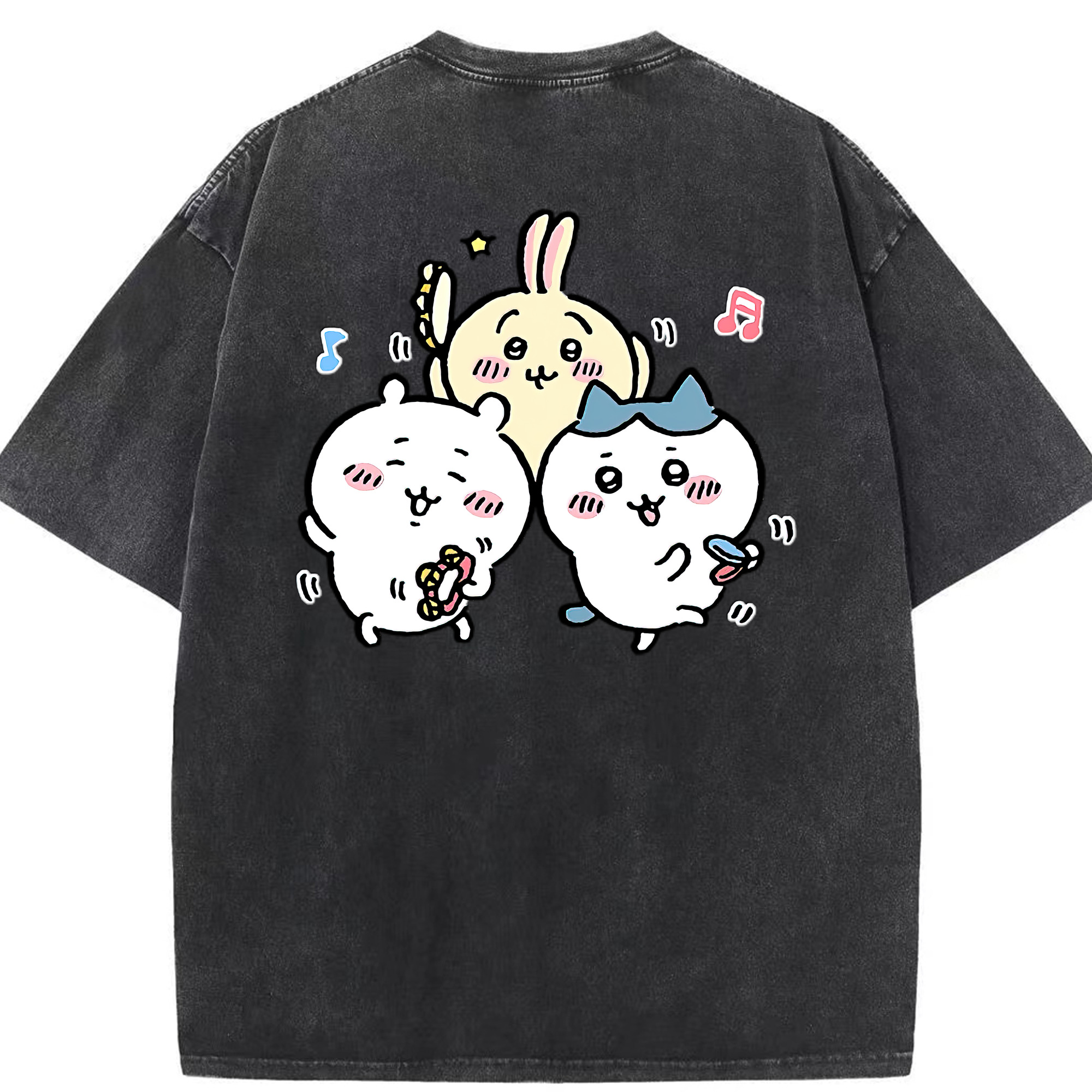 （画像用） ちいかわ ハチワレ Chii-kawa hachiware 綿100% ヴィンテージ風 半袖Tシャツ（背面プリント）