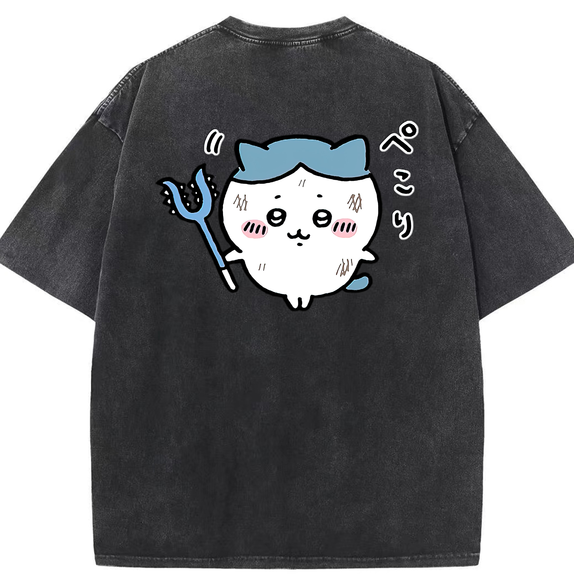 （画像用） ちいかわ ハチワレ Chii-kawa hachiware 綿100% ヴィンテージ風 半袖Tシャツ（背面プリント）