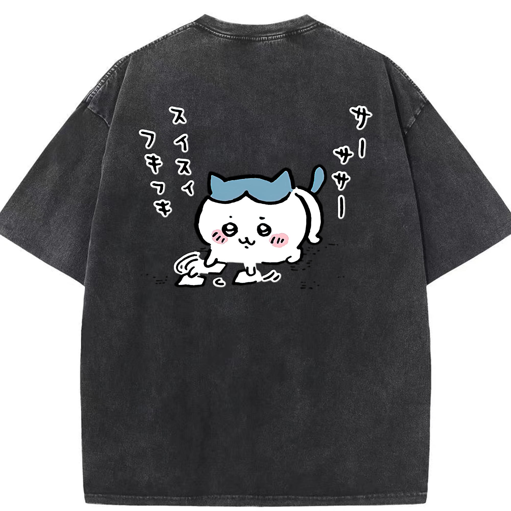 （画像用） ちいかわ ハチワレ Chii-kawa hachiware 綿100% ヴィンテージ風 半袖Tシャツ（背面プリント）