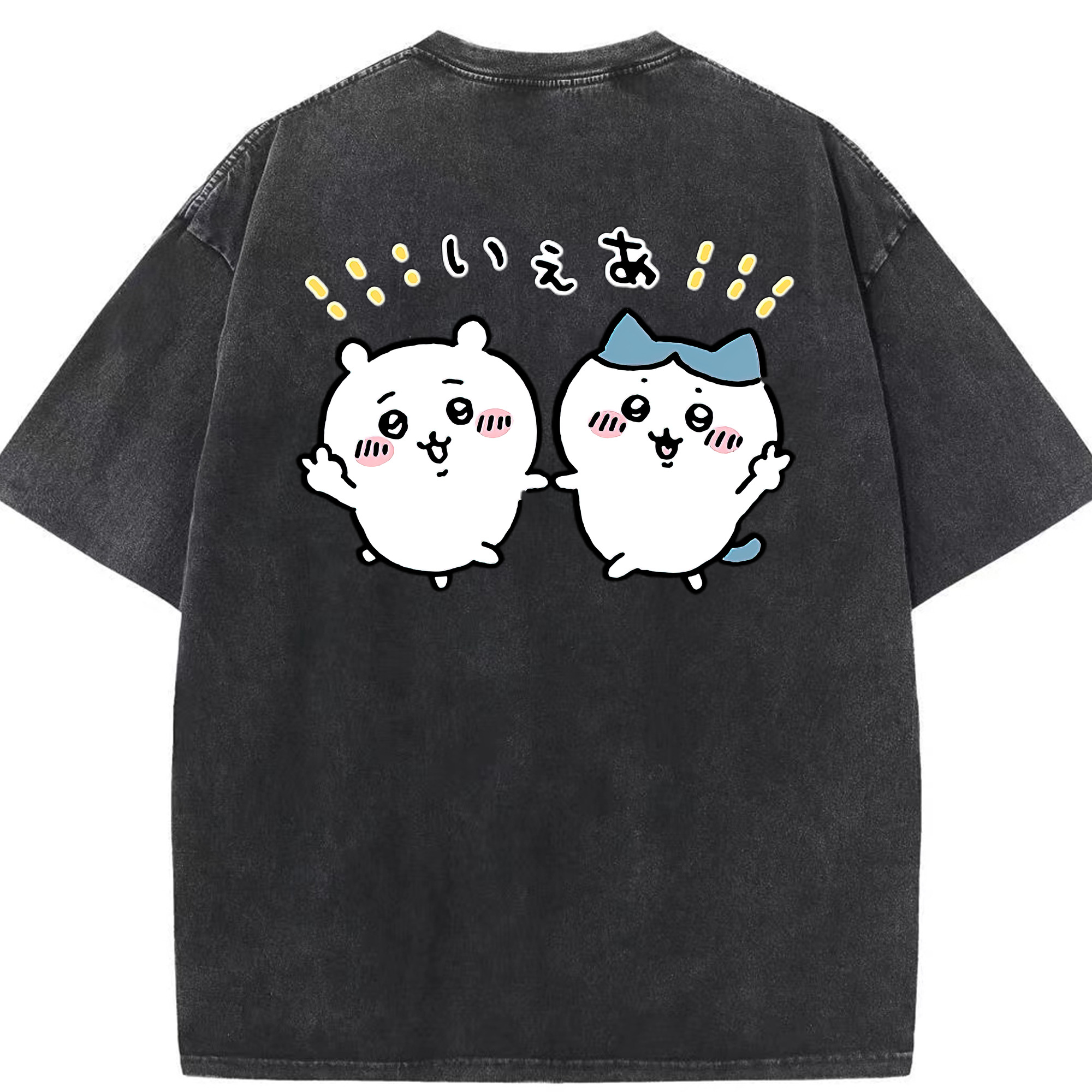 （画像用） ちいかわ ハチワレ Chii-kawa hachiware 綿100% ヴィンテージ風 半袖Tシャツ（背面プリント）