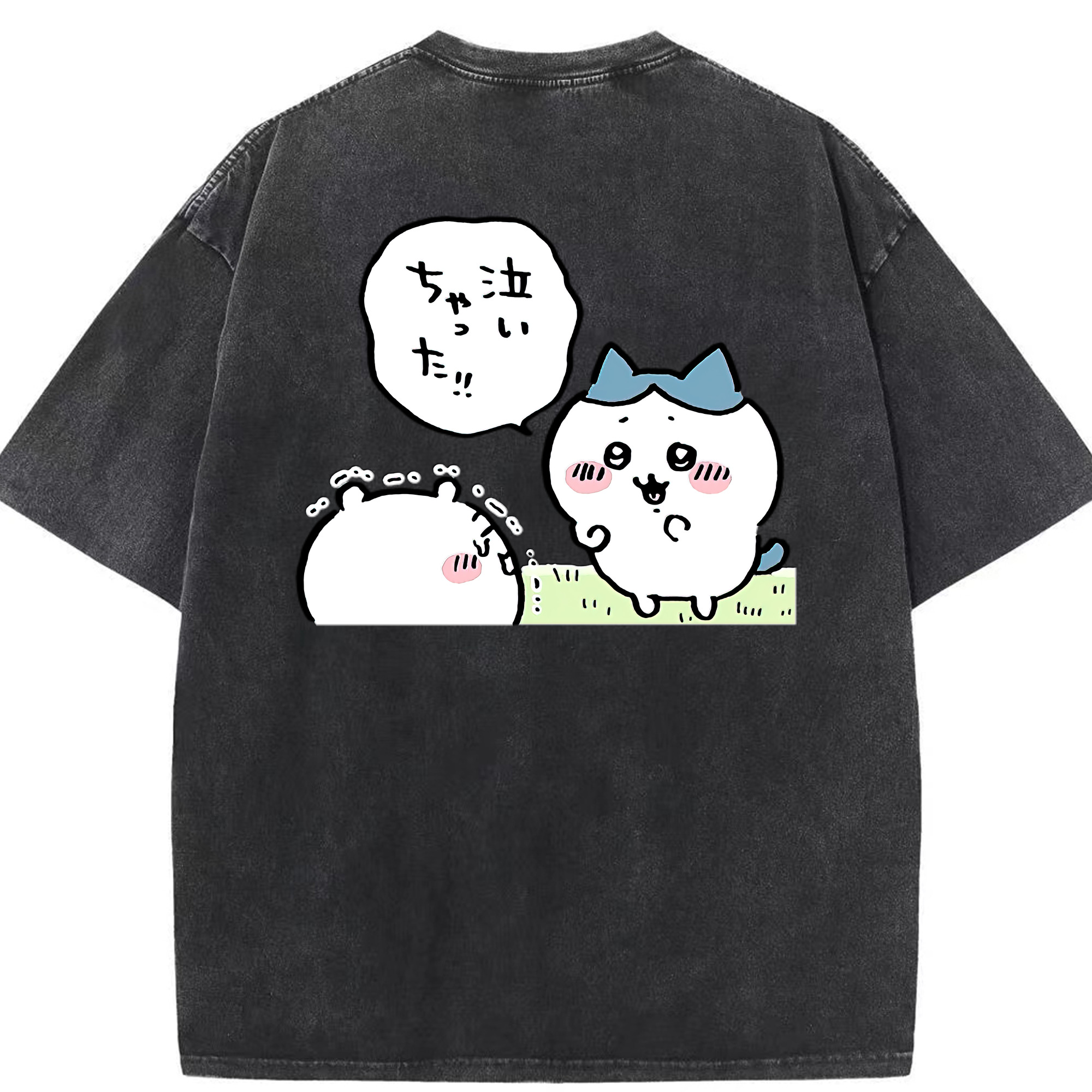 （画像用） ちいかわ ハチワレ Chii-kawa hachiware 綿100% ヴィンテージ風 半袖Tシャツ（背面プリント）
