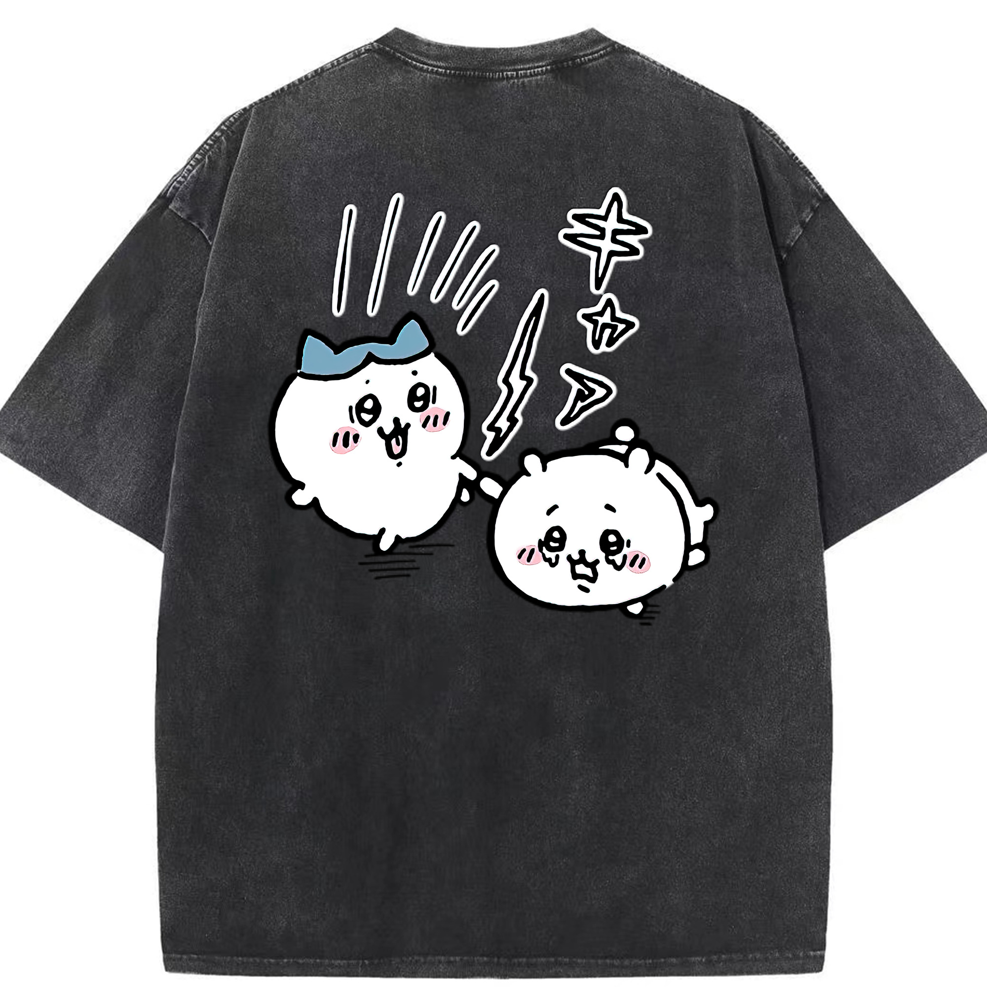 （画像用） ちいかわ ハチワレ Chii-kawa hachiware 綿100% ヴィンテージ風 半袖Tシャツ（背面プリント）