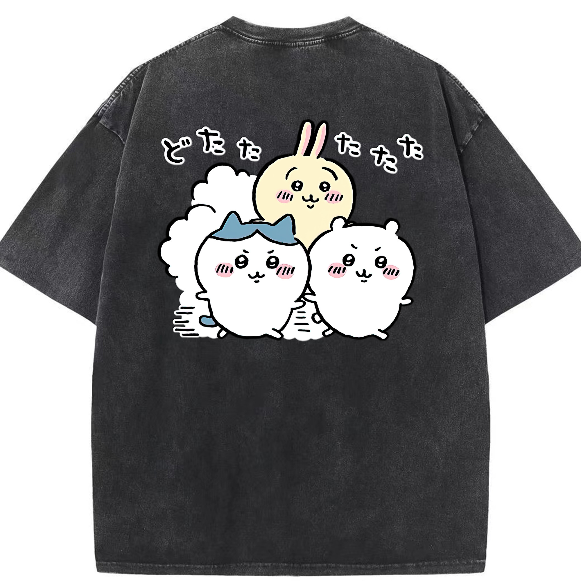 （画像用） ちいかわ ハチワレ Chii-kawa hachiware 綿100% ヴィンテージ風 半袖Tシャツ（背面プリント）