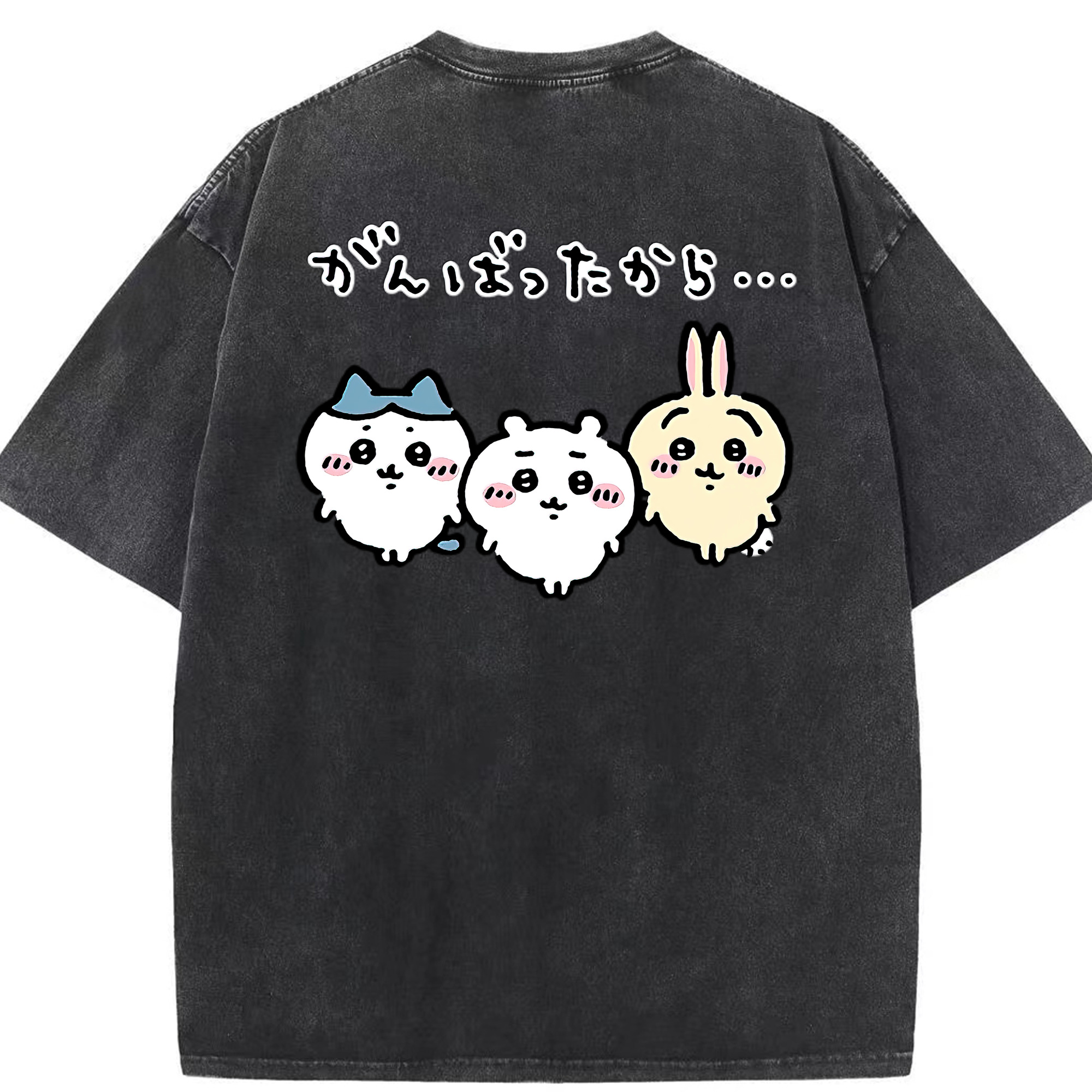 （画像用） ちいかわ ハチワレ Chii-kawa hachiware 綿100% ヴィンテージ風 半袖Tシャツ（背面プリント）