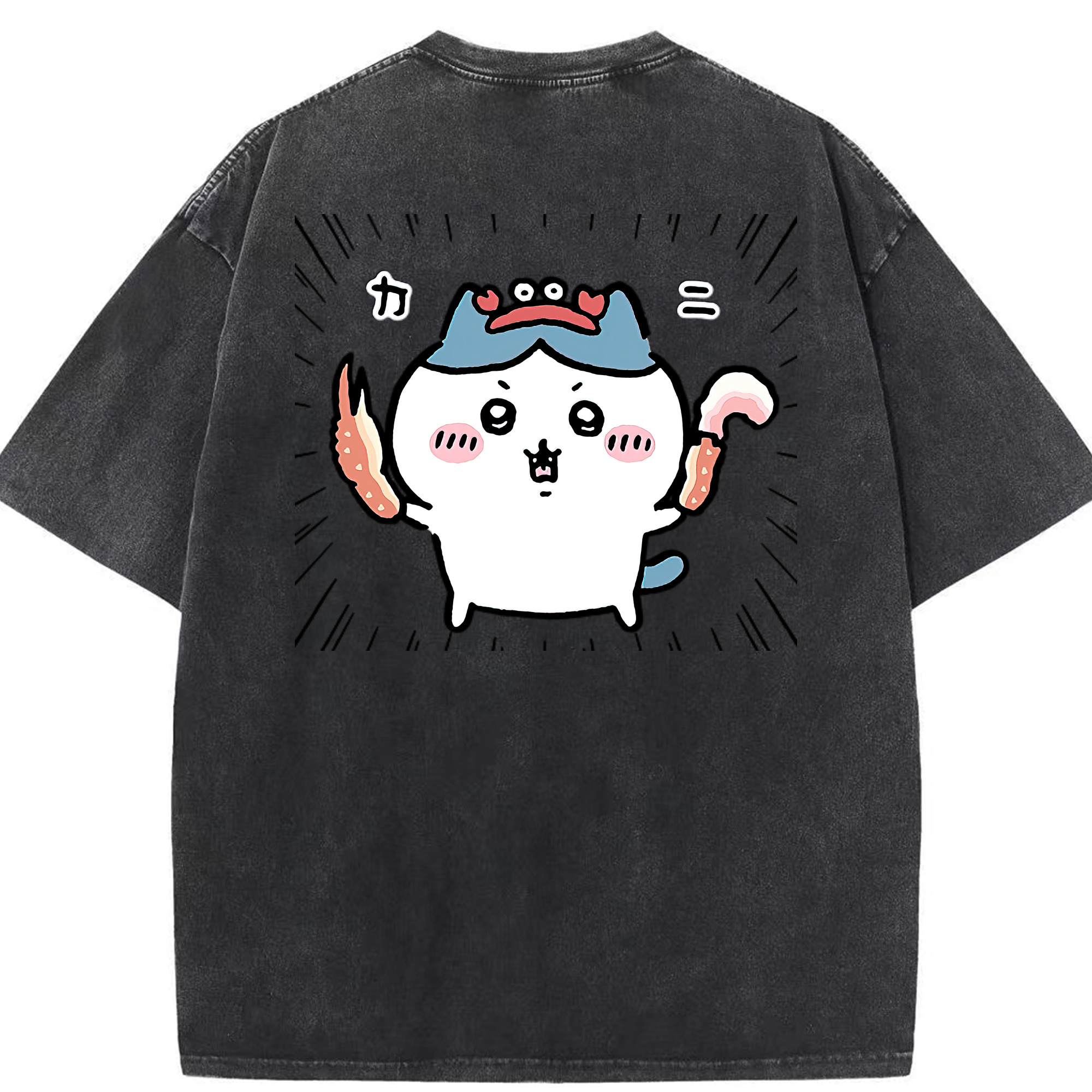 （画像用） ちいかわ ハチワレ Chii-kawa hachiware 綿100% ヴィンテージ風 半袖Tシャツ（背面プリント）