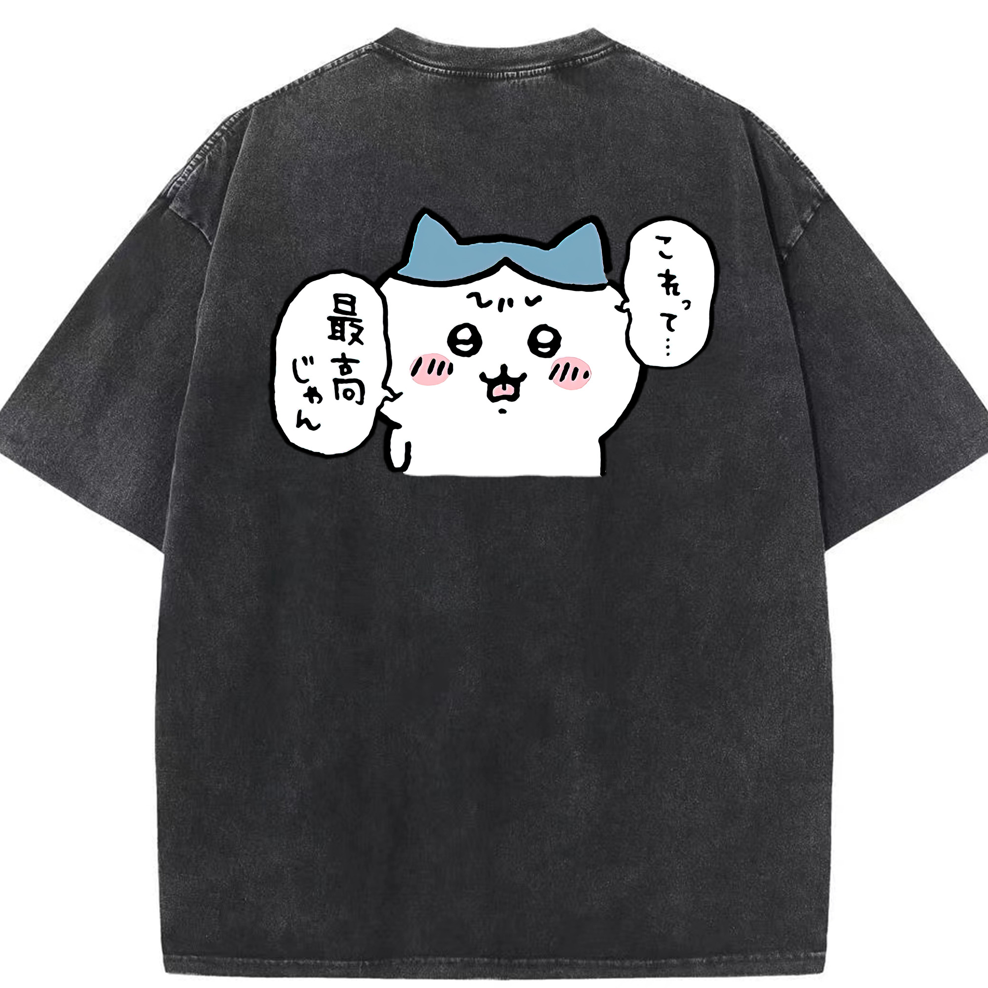 （画像用） ちいかわ ハチワレ Chii-kawa hachiware 綿100% ヴィンテージ風 半袖Tシャツ（背面プリント）