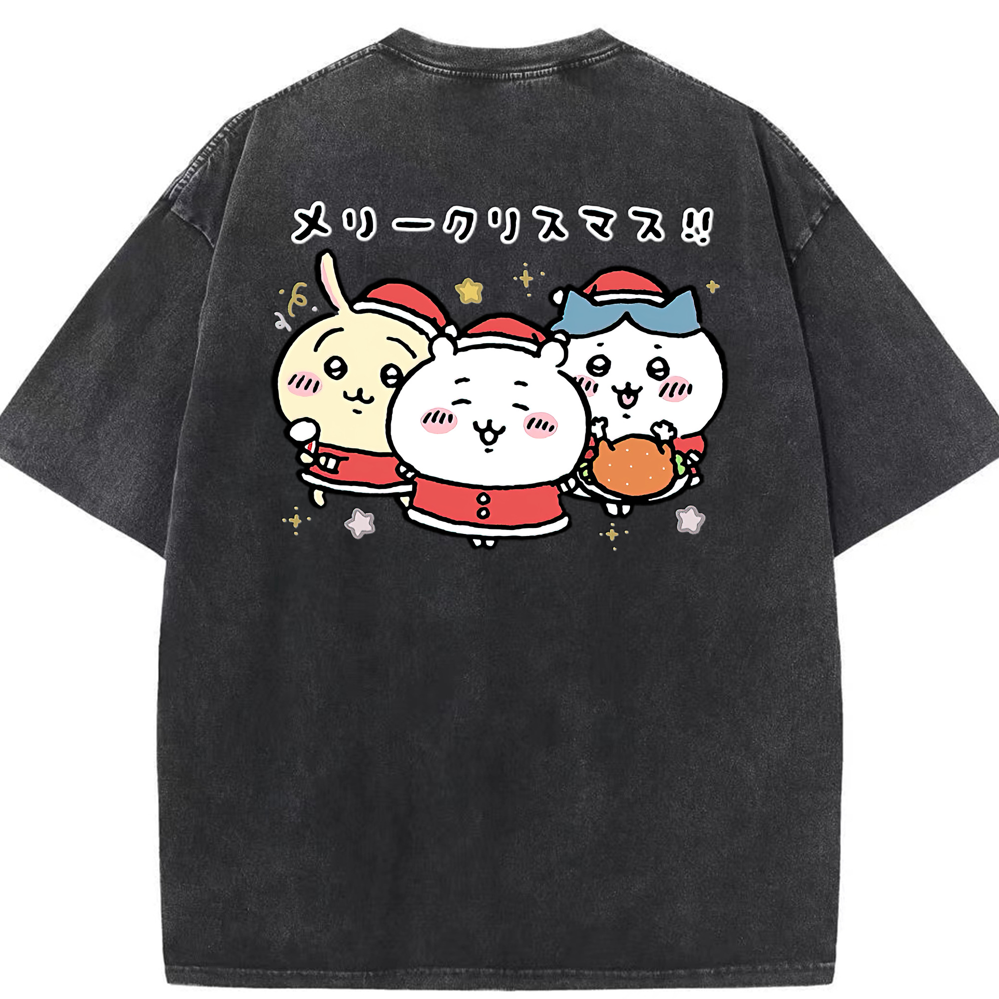 （画像用） ちいかわ ハチワレ Chii-kawa hachiware 綿100% ヴィンテージ風 半袖Tシャツ（背面プリント）