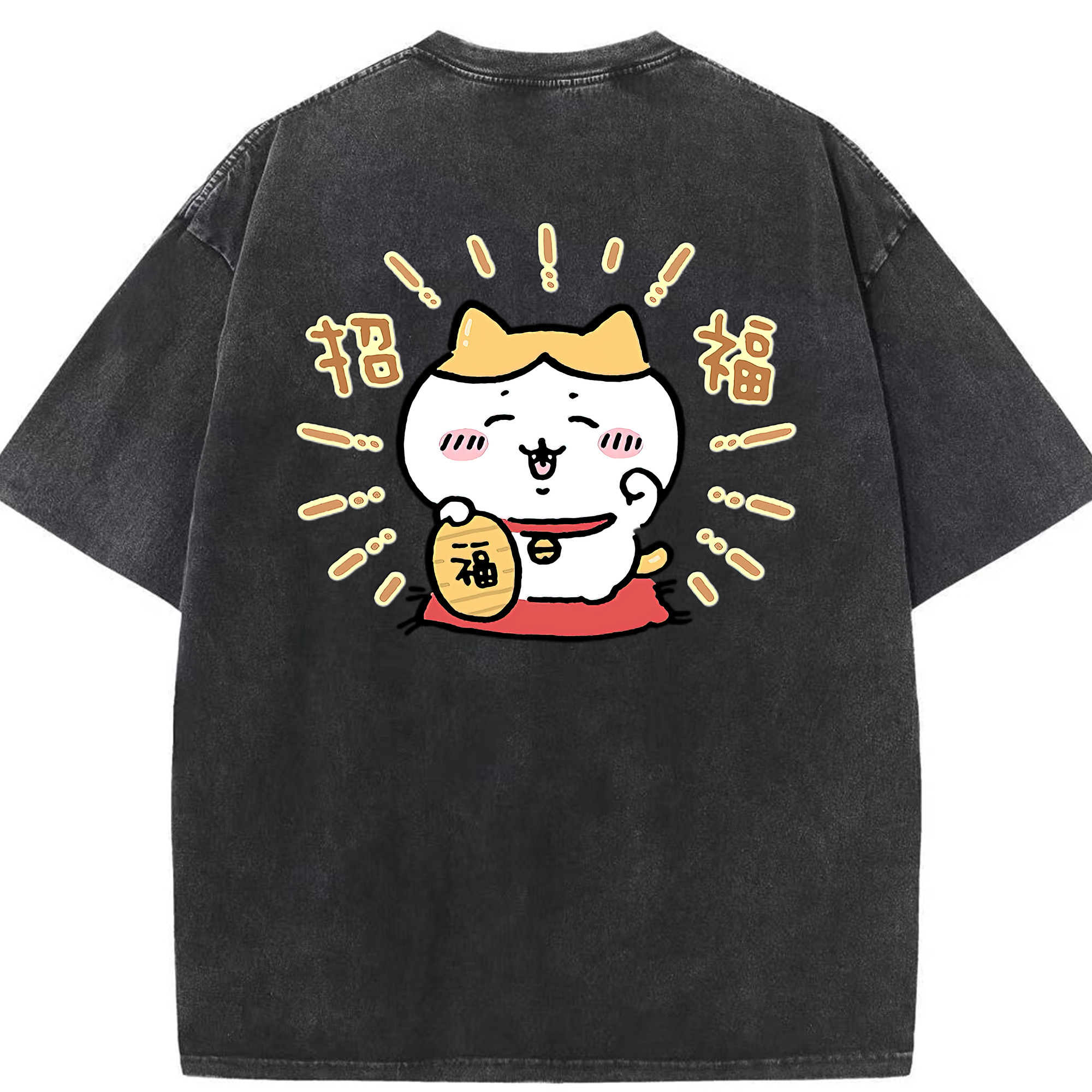 （画像用） ちいかわ ハチワレ Chii-kawa hachiware 綿100% ヴィンテージ風 半袖Tシャツ（背面プリント）