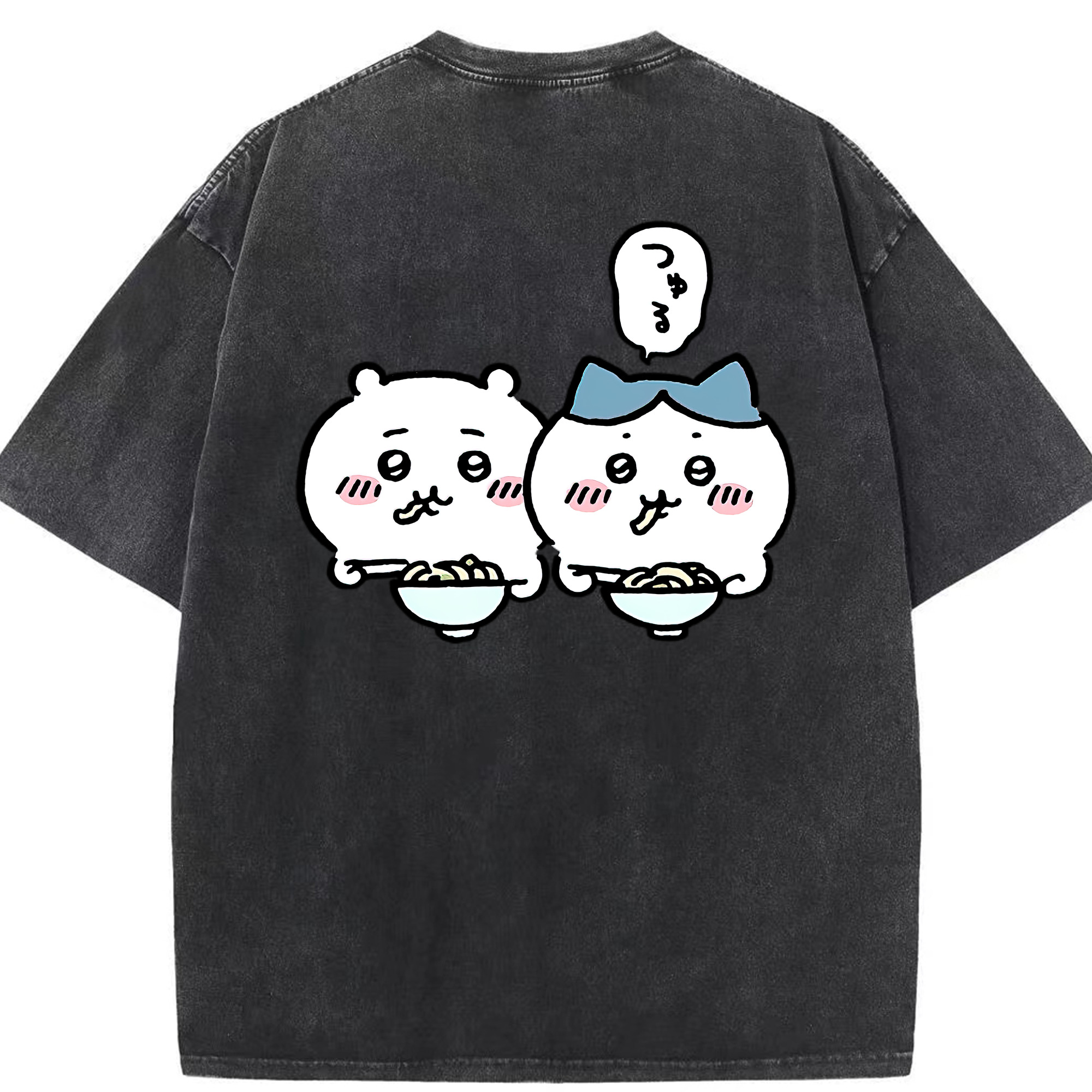 （画像用） ちいかわ ハチワレ Chii-kawa hachiware 綿100% ヴィンテージ風 半袖Tシャツ（背面プリント）