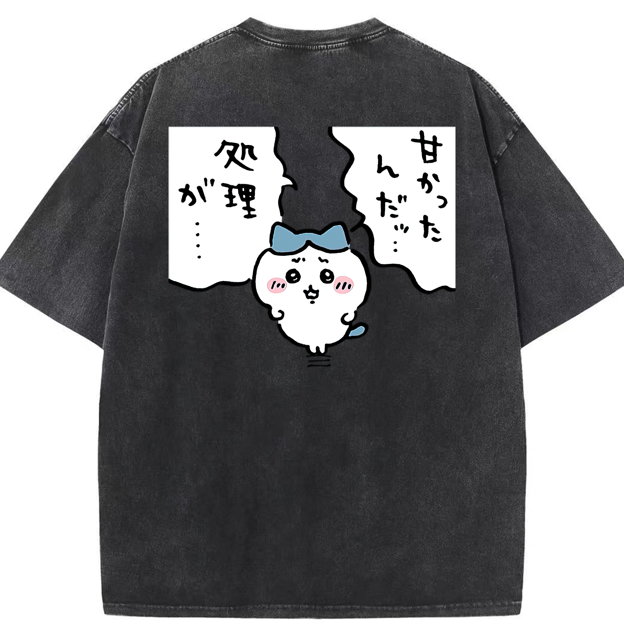 （画像用） ちいかわ ハチワレ Chii-kawa hachiware 綿100% ヴィンテージ風 半袖Tシャツ（背面プリント）