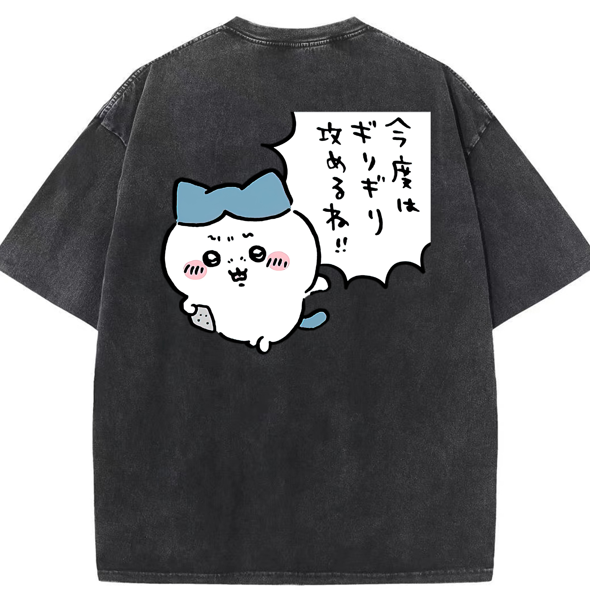 （画像用） ちいかわ ハチワレ Chii-kawa hachiware 綿100% ヴィンテージ風 半袖Tシャツ（背面プリント）