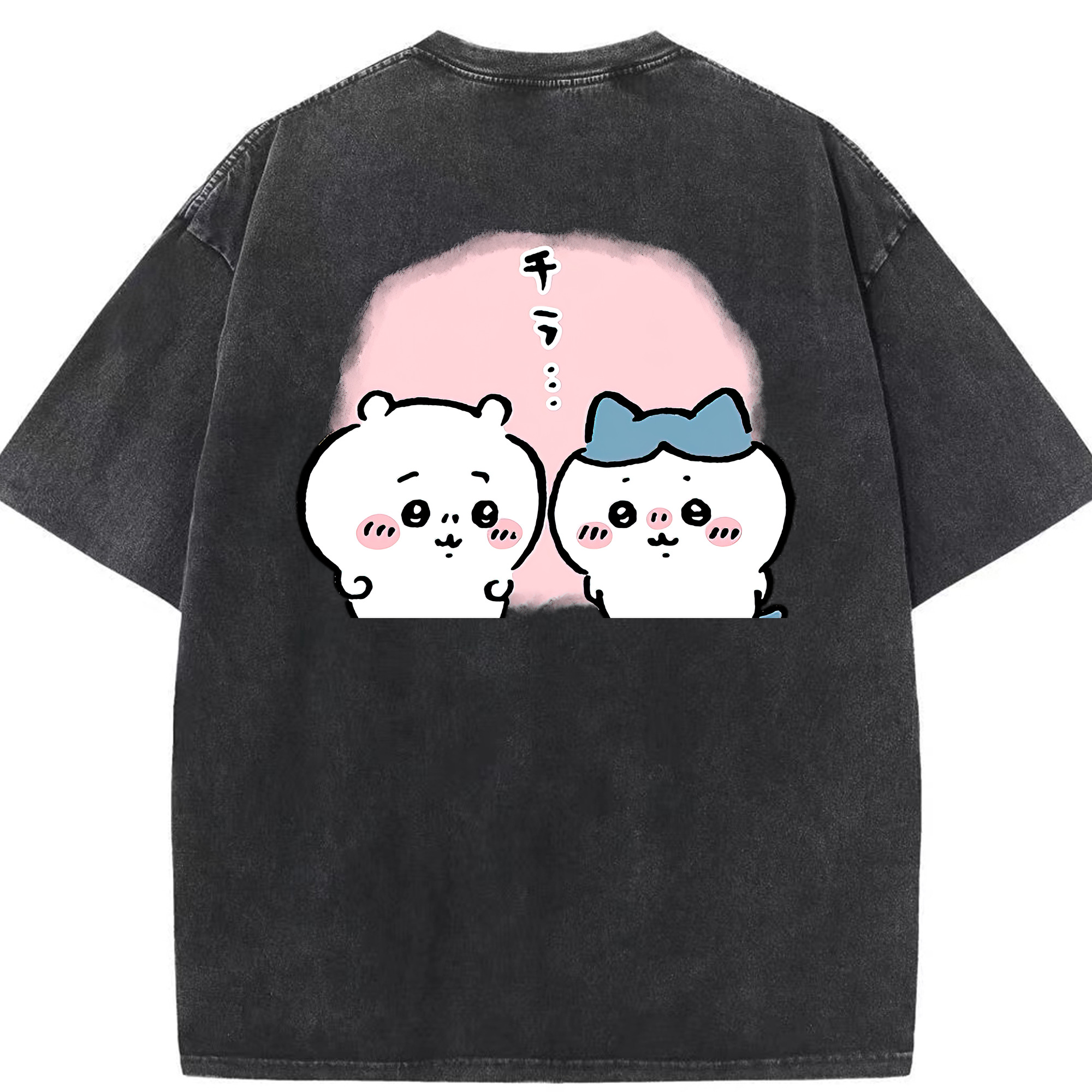 （画像用） ちいかわ ハチワレ Chii-kawa hachiware 綿100% ヴィンテージ風 半袖Tシャツ（背面プリント）