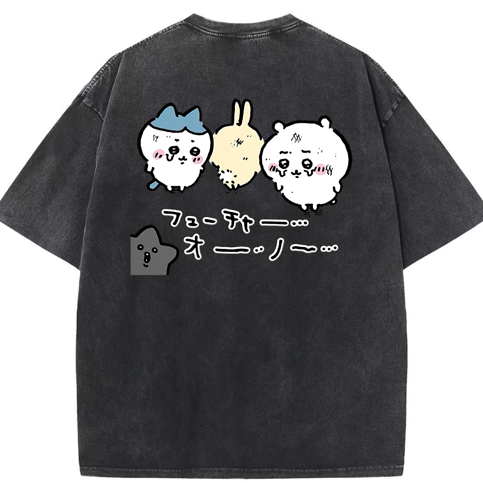 （画像用） ちいかわ ハチワレ Chii-kawa hachiware 綿100% ヴィンテージ風 半袖Tシャツ（背面プリント）