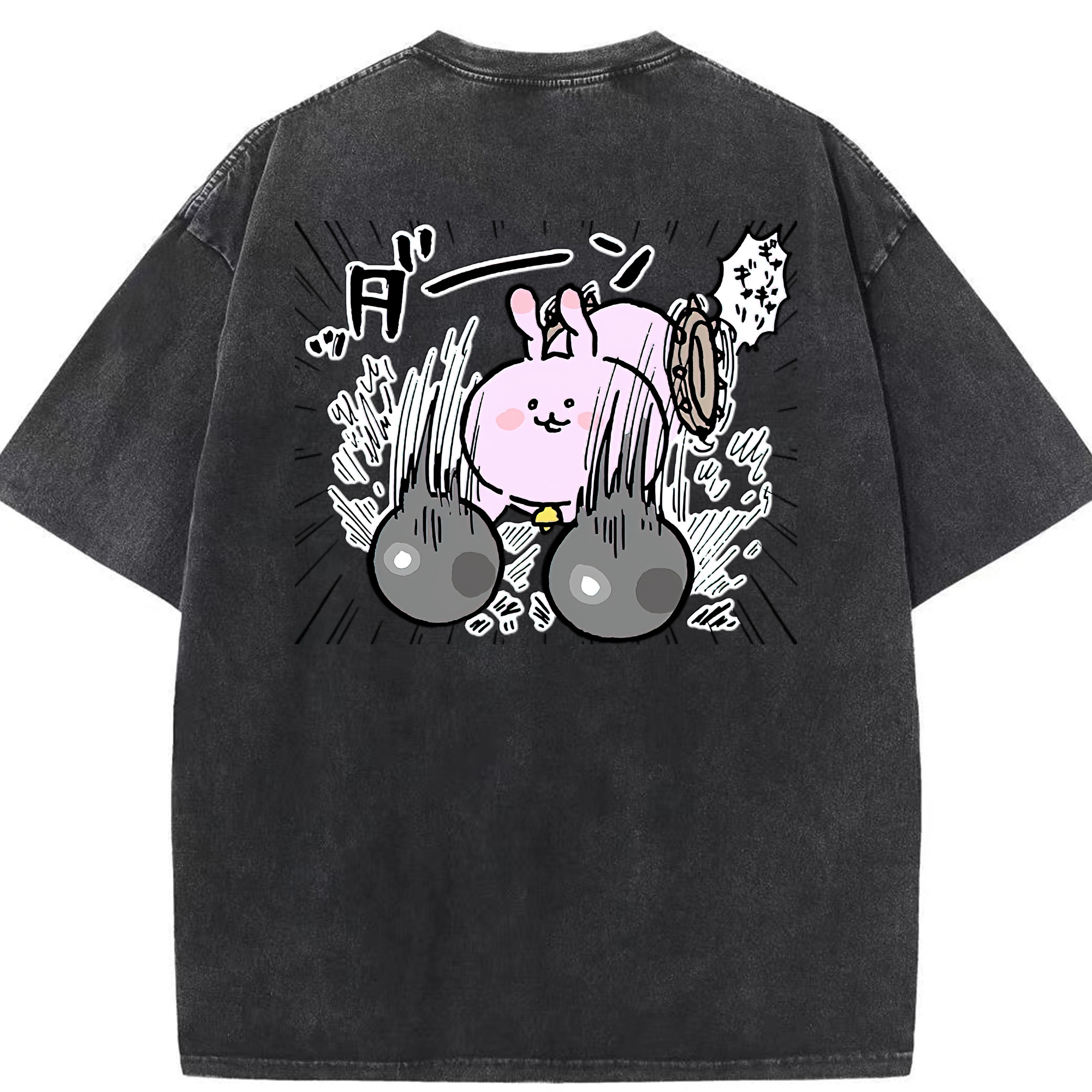 （画像用） ちいかわ うさぎ Chii-kawa usagi 綿100% ヴィンテージ風 半袖Tシャツ（背面プリント）
