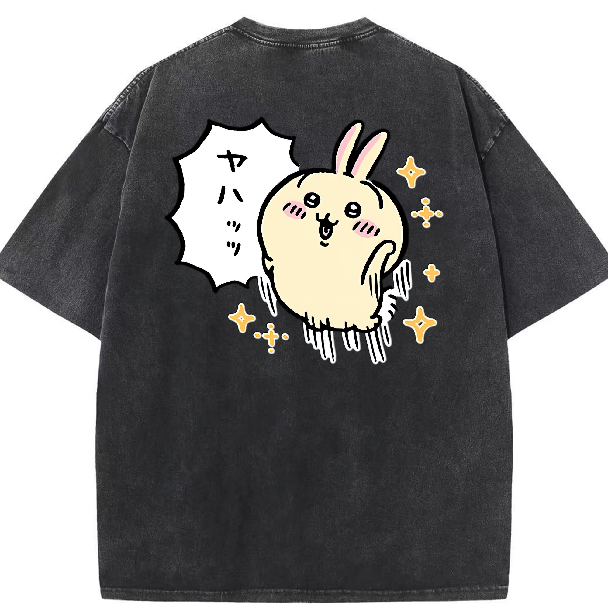 （画像用） ちいかわ うさぎ Chii-kawa usagi 綿100% ヴィンテージ風 半袖Tシャツ（背面プリント）