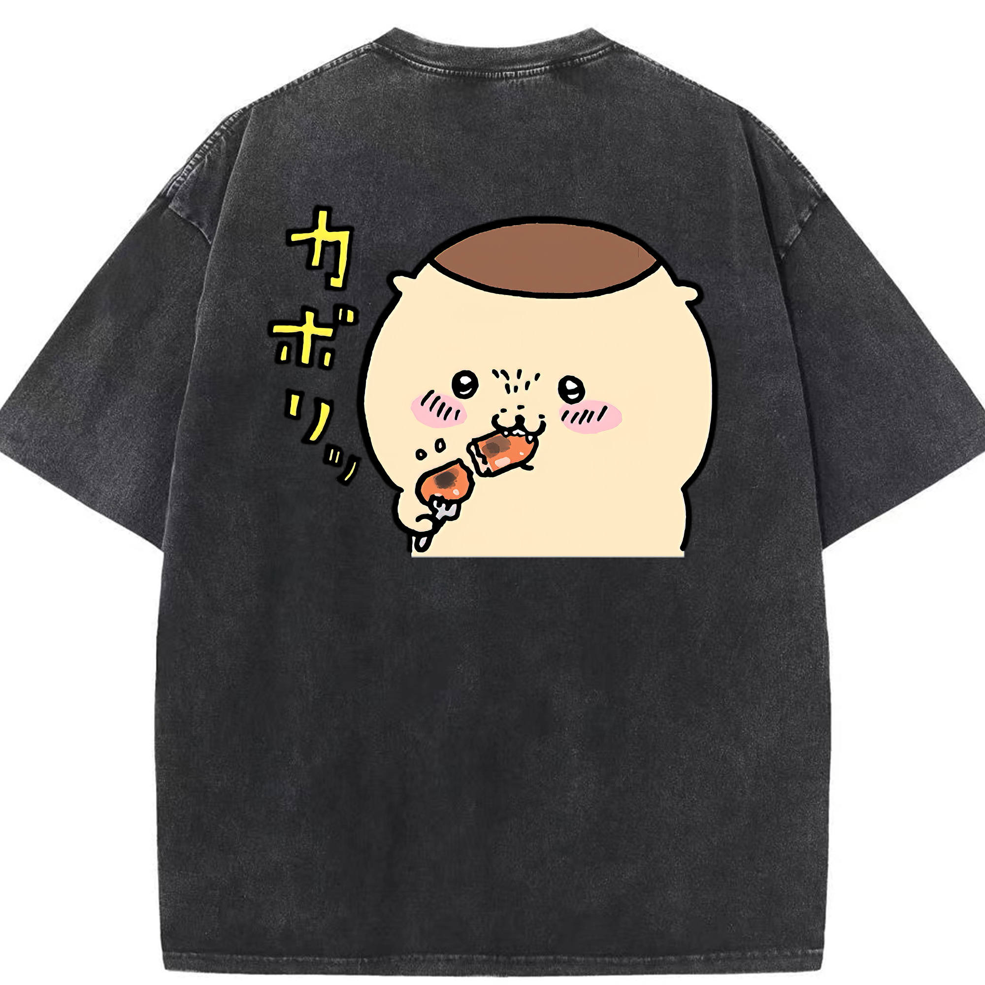 （画像用） ちいかわ くりまんじゅう Chii-kawa kuri manjū 綿100% ヴィンテージ風 半袖Tシャツ（背面プリント）