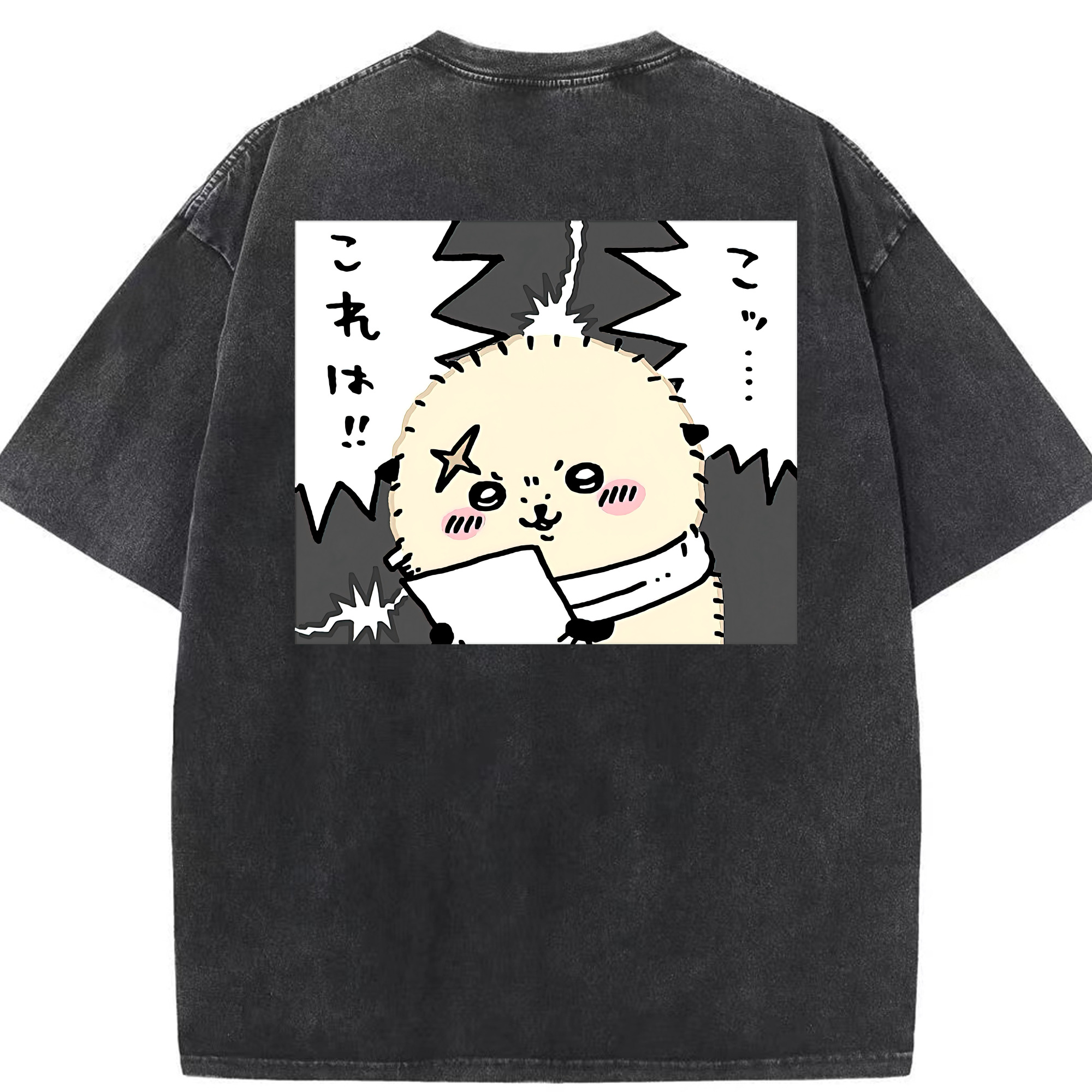 （画像用） ちいかわ ラッコ Chii-kawa Sea otter 綿100% ヴィンテージ風 半袖Tシャツ（背面プリント）