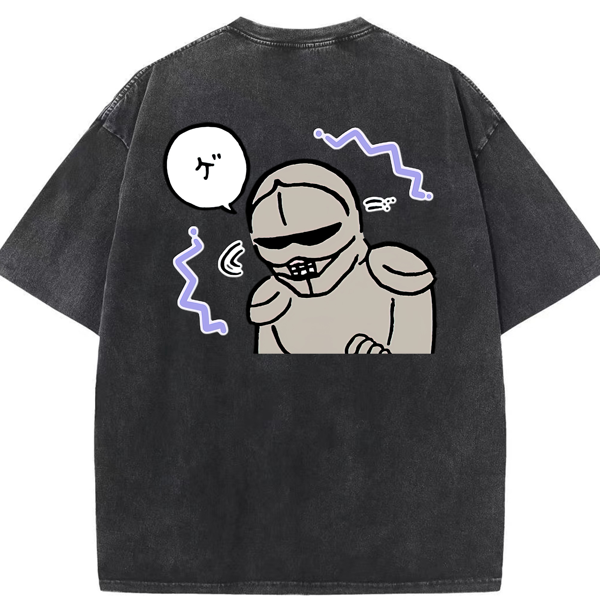 （画像用） ちいかわ 労働の鎧さん Chii-kawa Mr. Armor of Labor 綿100% ヴィンテージ風 半袖Tシャツ（背面プリント）